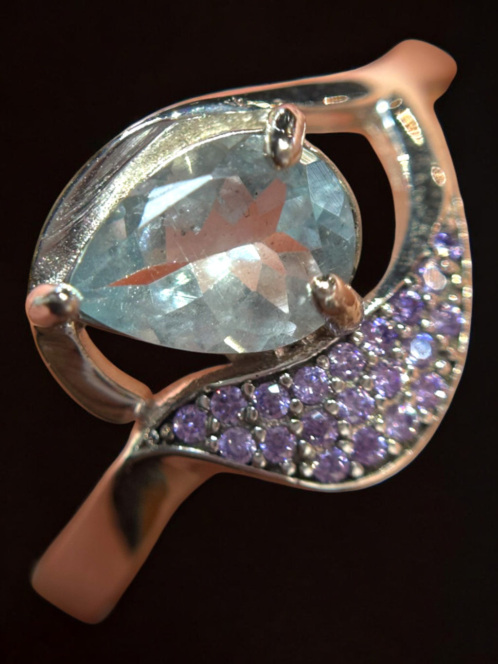 Ocean Serenity: Natural Aquamarine & CZ Accent Ring in Sterling Silver