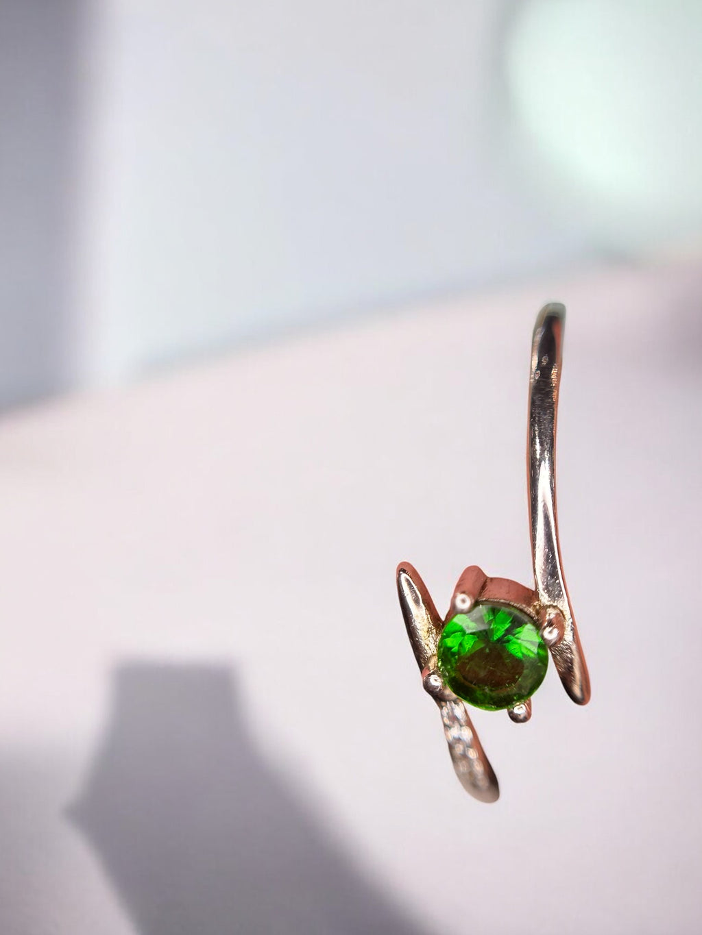 Vivid Swirl: Natural Green Tourmaline & CZ Bypass Ring in 925 Sterling Silver