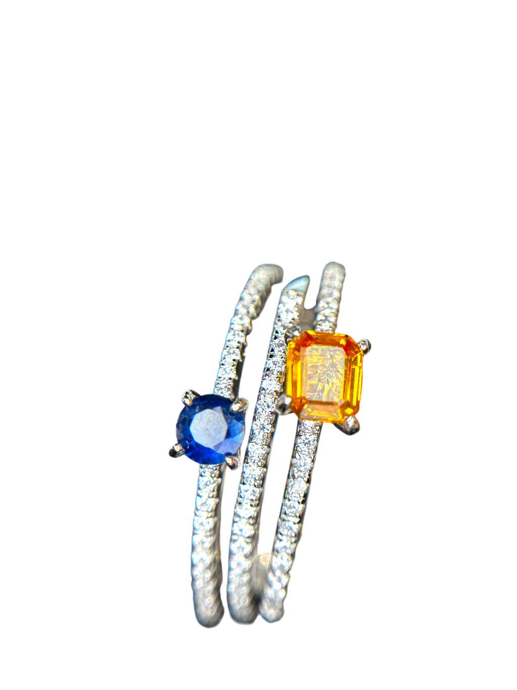 Designer Stacks: Natural Yellow & Blue Sapphire Three-Band Ring in 925 Silver