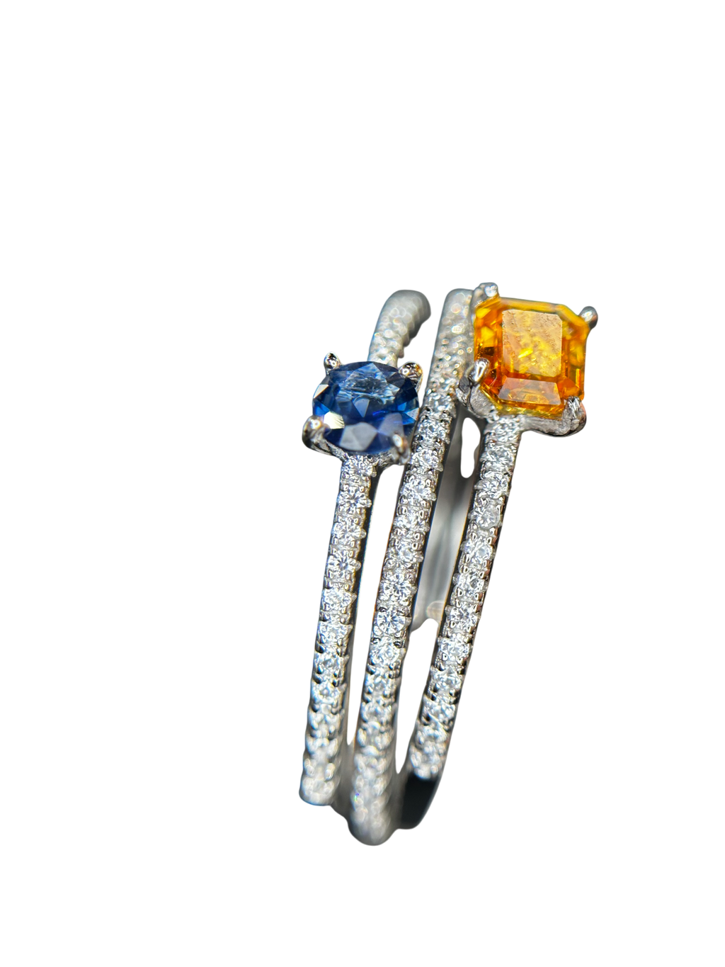 Designer Stacks: Natural Yellow & Blue Sapphire Three-Band Ring in 925 Silver