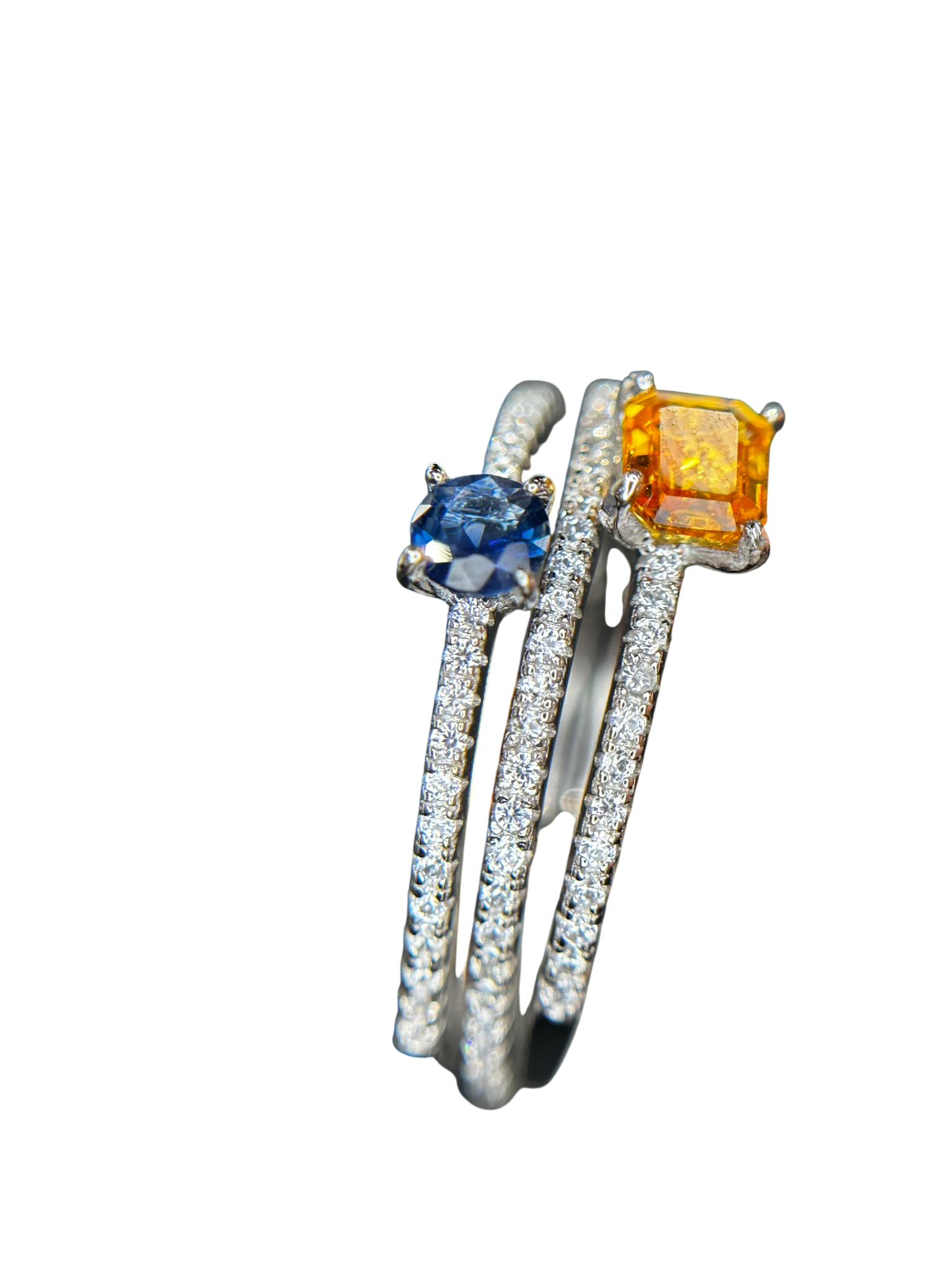 Designer Stacks: Natural Yellow & Blue Sapphire Three-Band Ring in 925 Silver