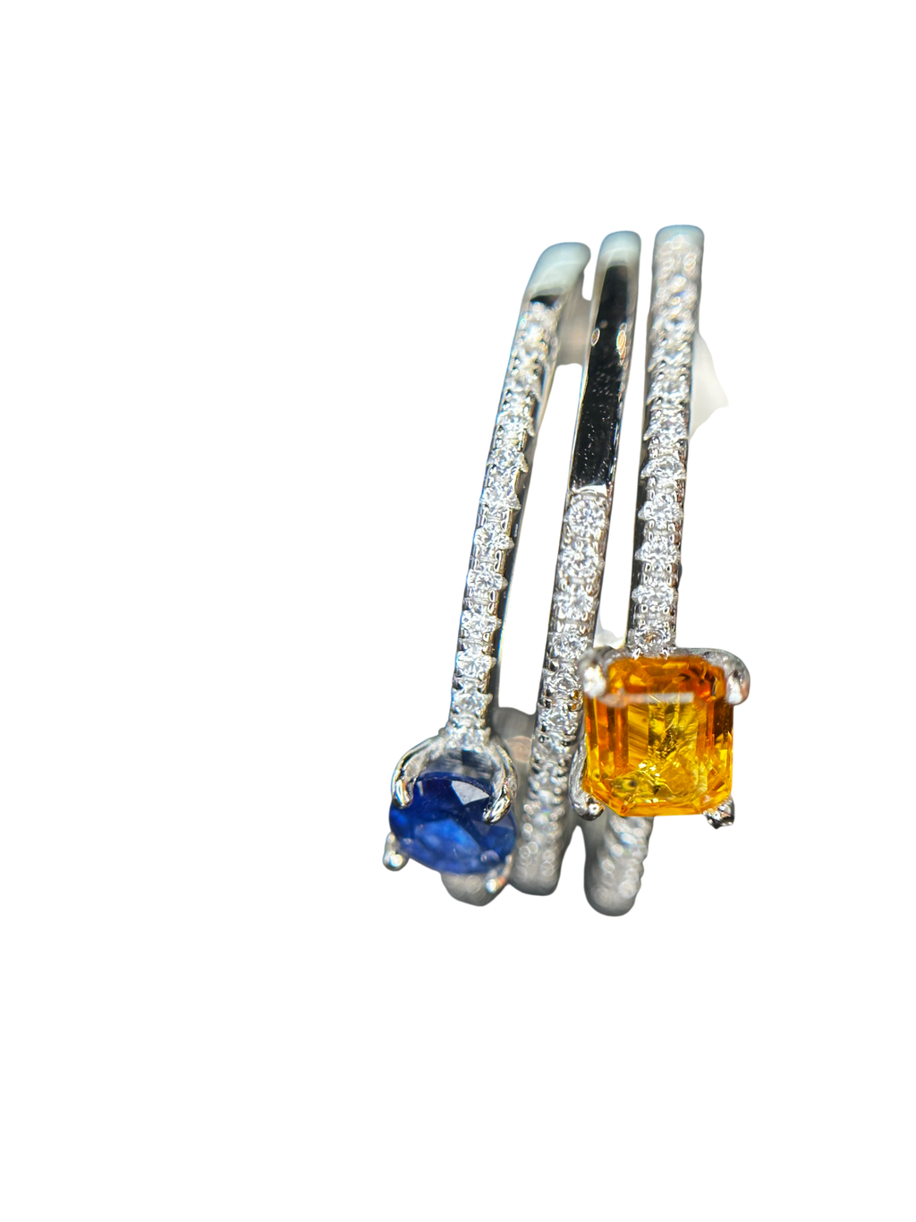 Designer Stacks: Natural Yellow & Blue Sapphire Three-Band Ring in 925 Silver
