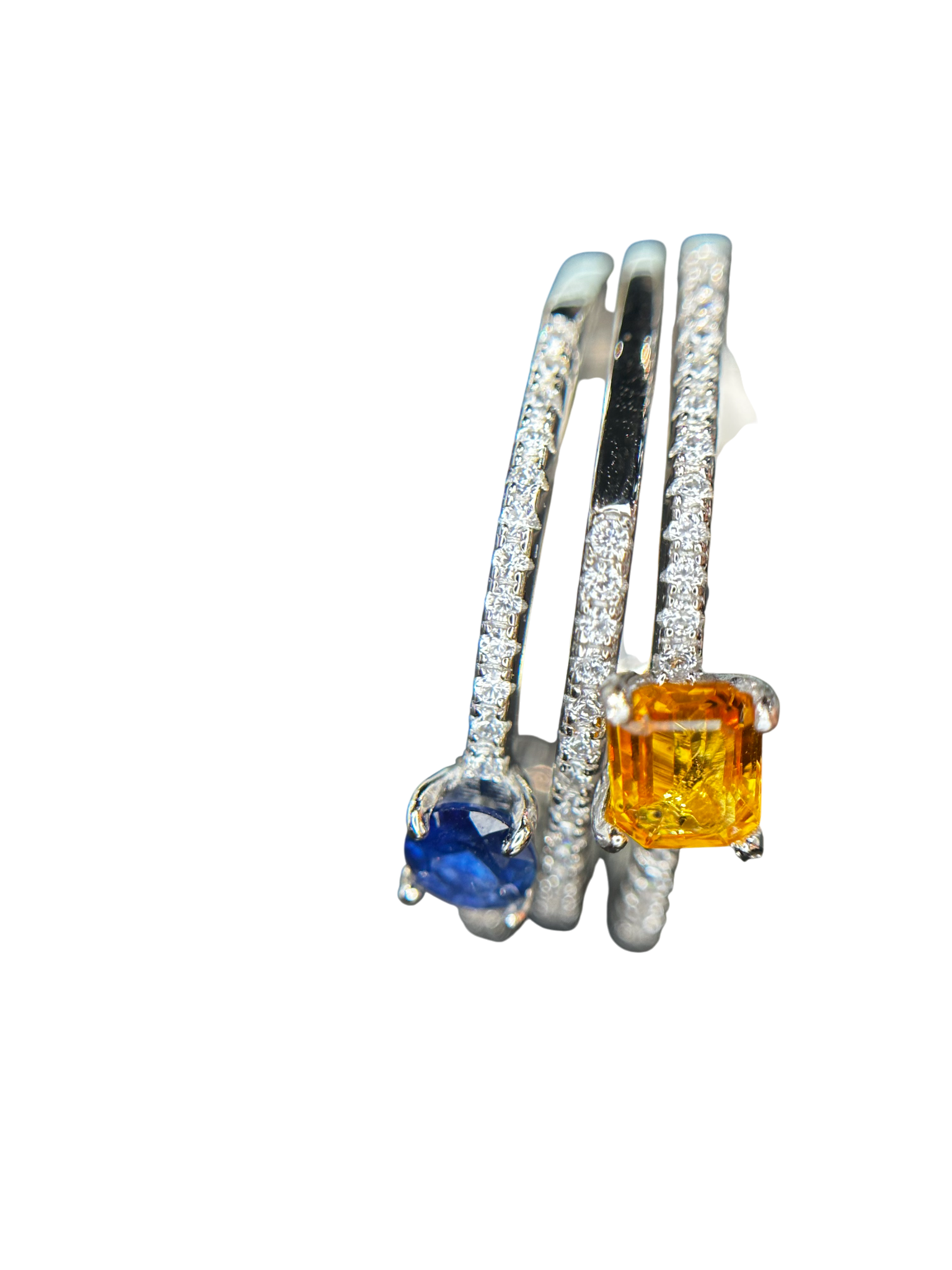 Designer Stacks: Natural Yellow & Blue Sapphire Three-Band Ring in 925 Silver