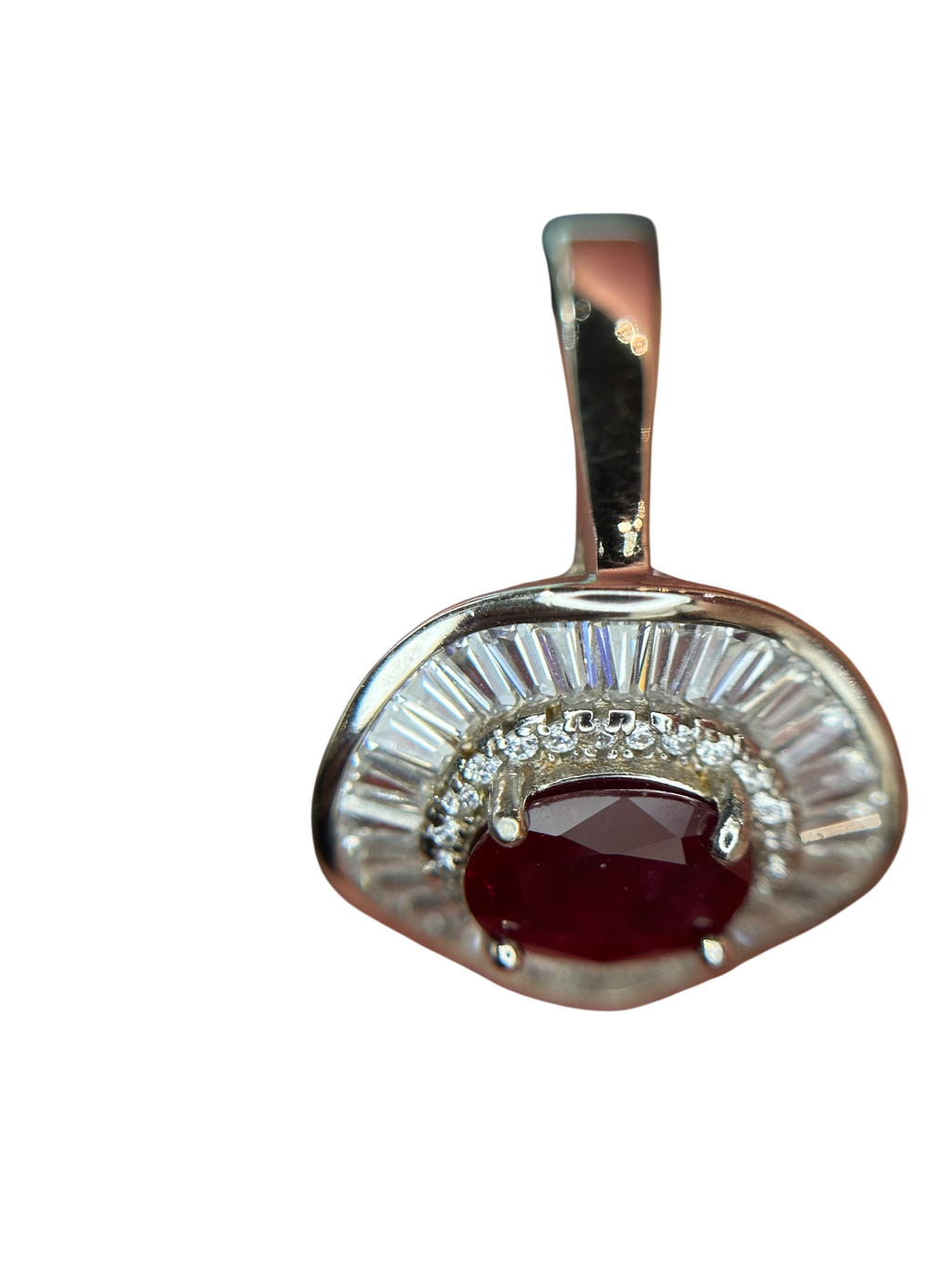 Vintage Grandeur: Natural Ruby & Baguette Halo Cluster Ring in 925 Silver