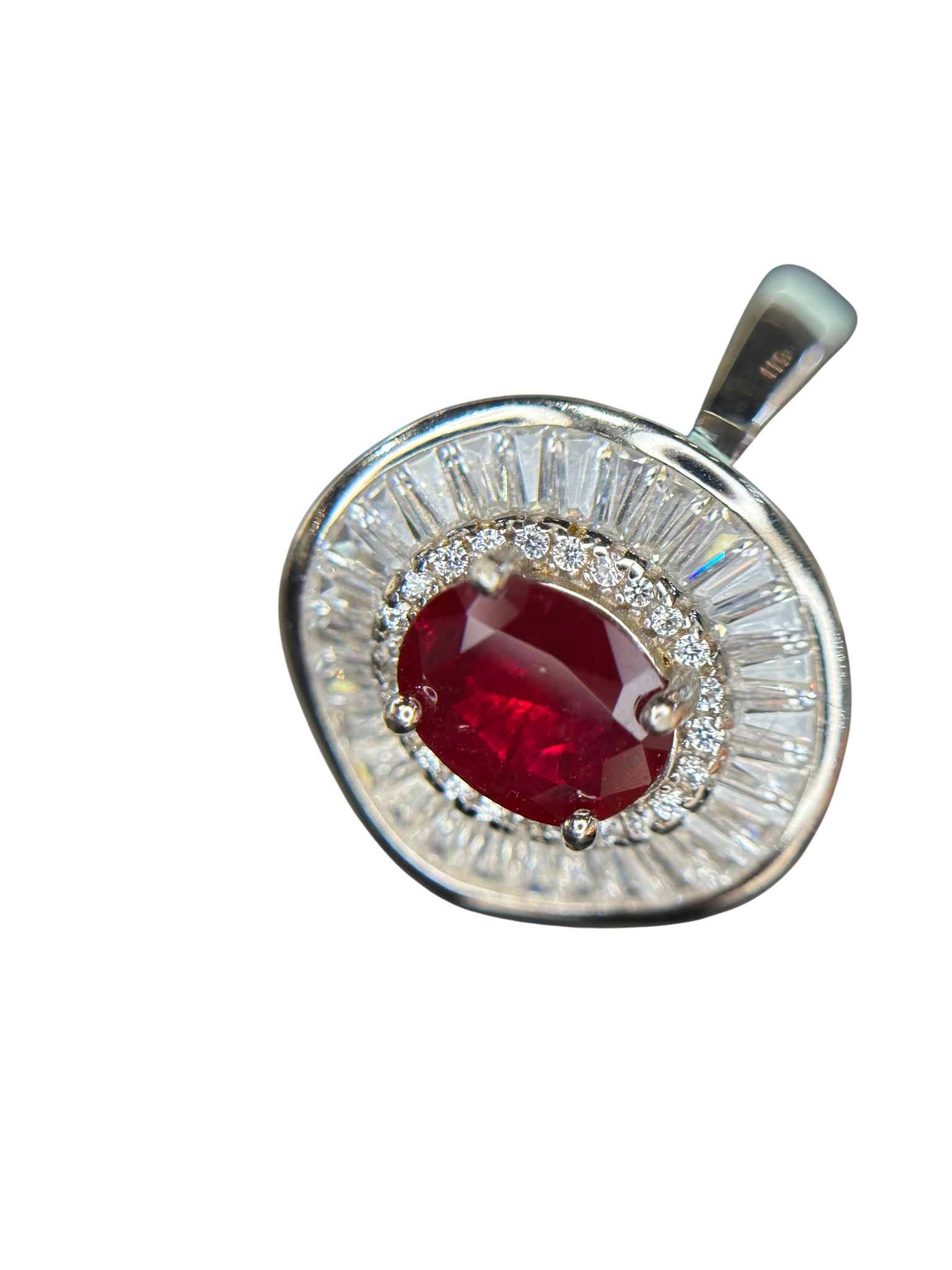 Vintage Grandeur: Natural Ruby & Baguette Halo Cluster Ring in 925 Silver