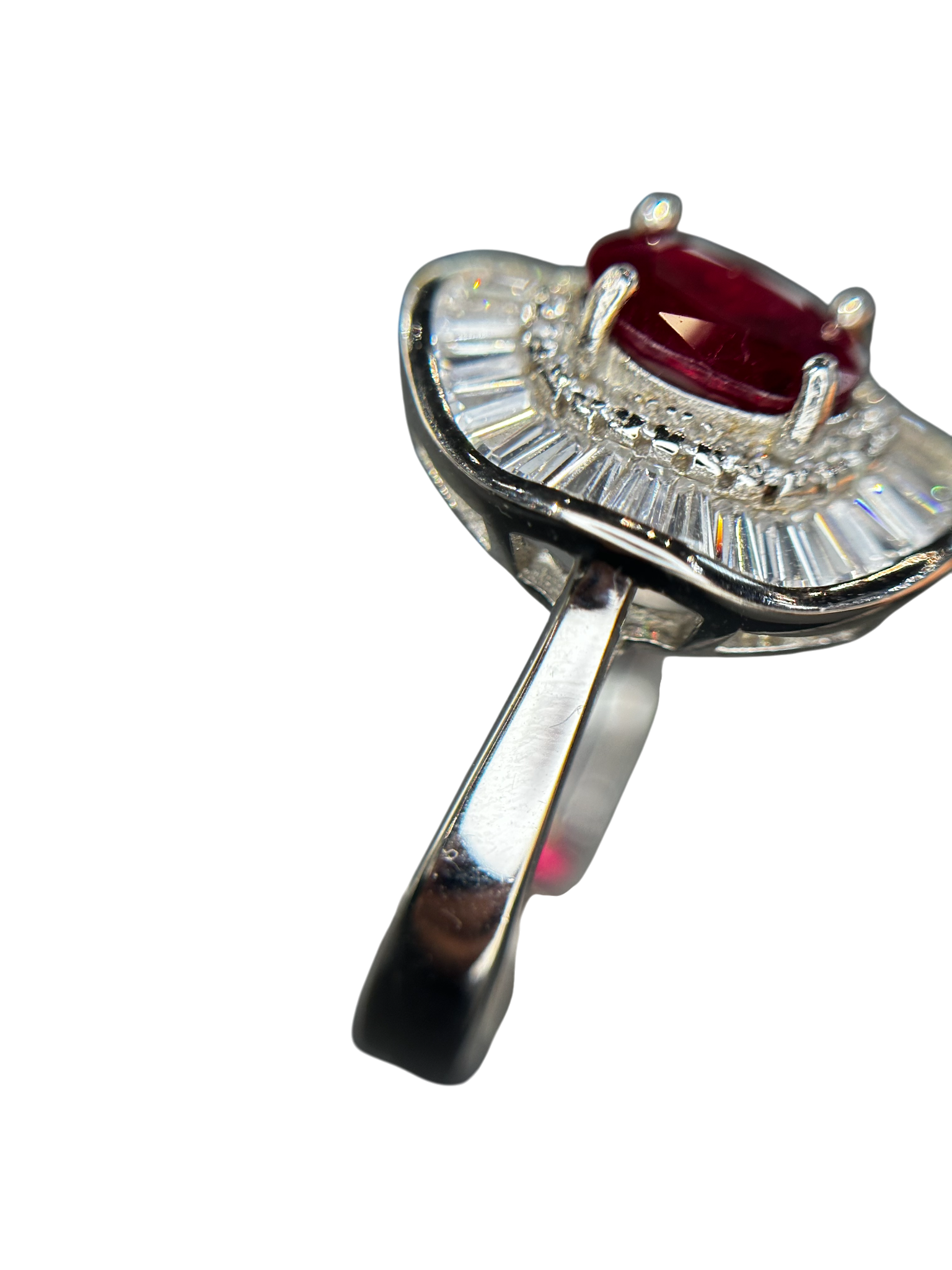 Vintage Grandeur: Natural Ruby & Baguette Halo Cluster Ring in 925 Silver