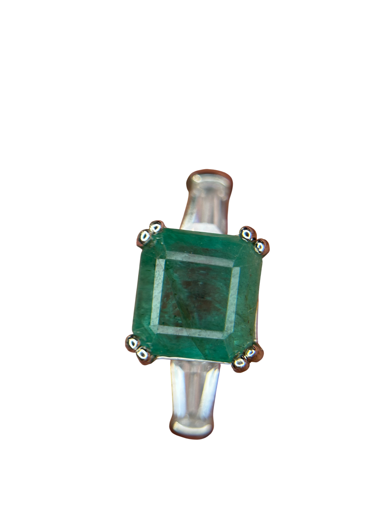 Classic Elegance: Natural Emerald-Cut Emerald Ring with Baguette Accents in 925 Silver