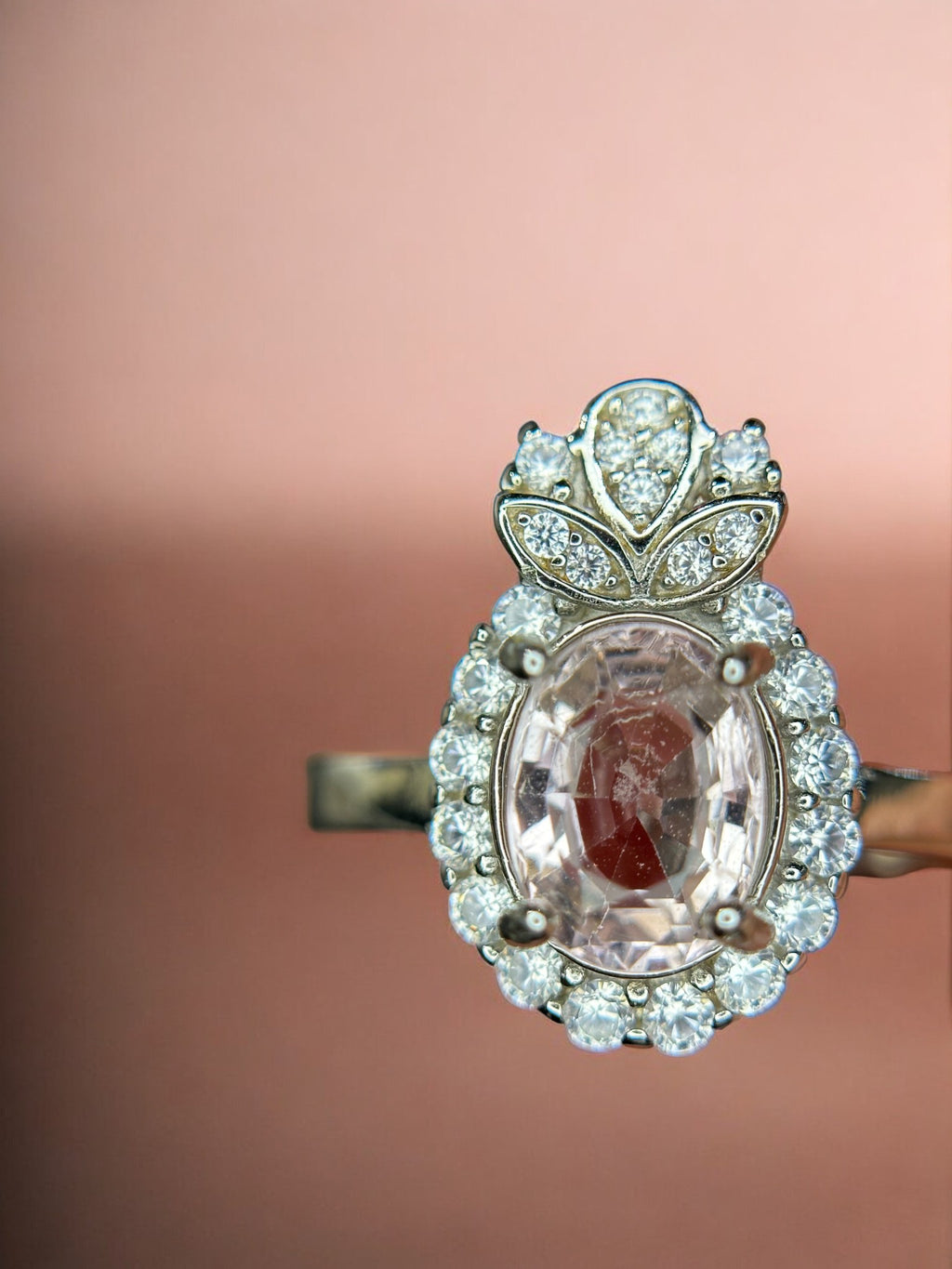 Romantic Bloom: Natural Pink Tourmaline & CZ Floral Accent Ring in 925 Silver