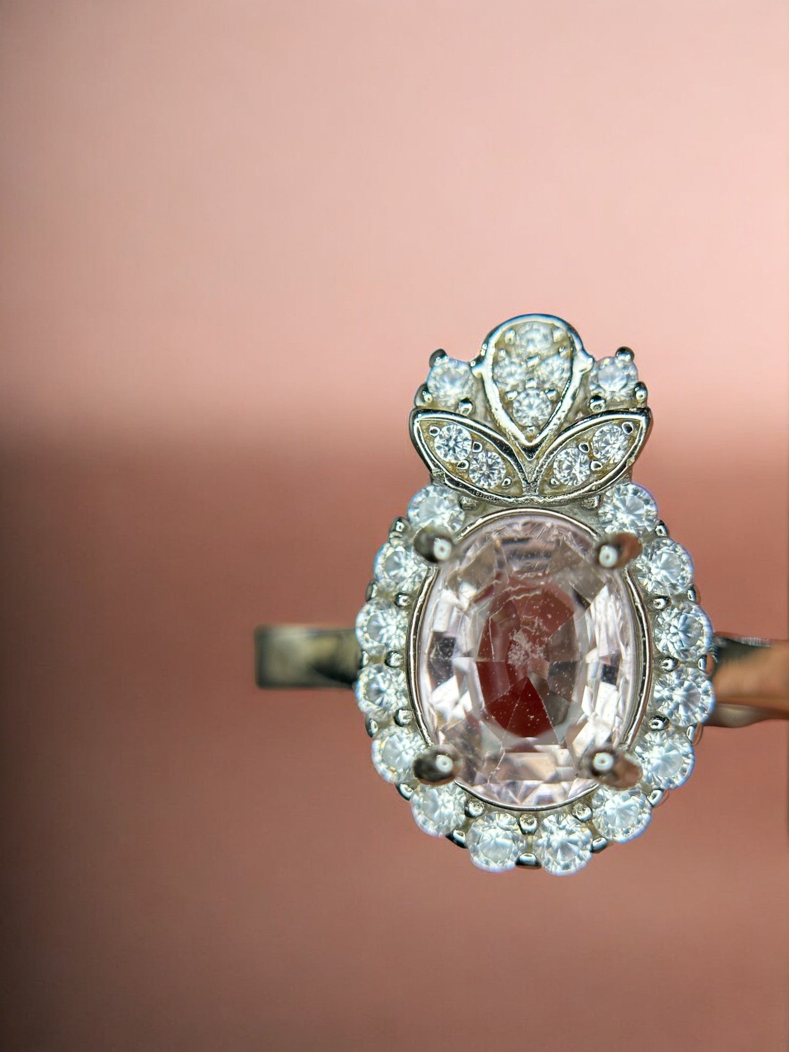 Romantic Bloom: Natural Pink Tourmaline & CZ Floral Accent Ring in 925 Silver