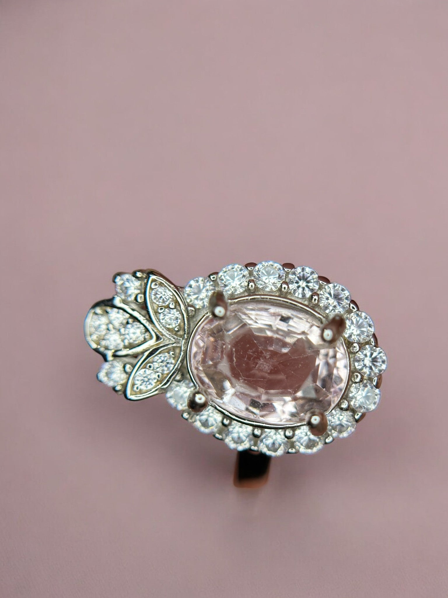 Romantic Bloom: Natural Pink Tourmaline & CZ Floral Accent Ring in 925 Silver