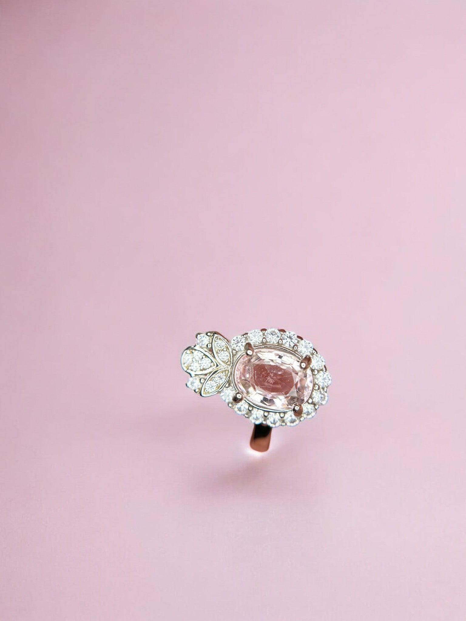 Romantic Bloom: Natural Pink Tourmaline & CZ Floral Accent Ring in 925 Silver