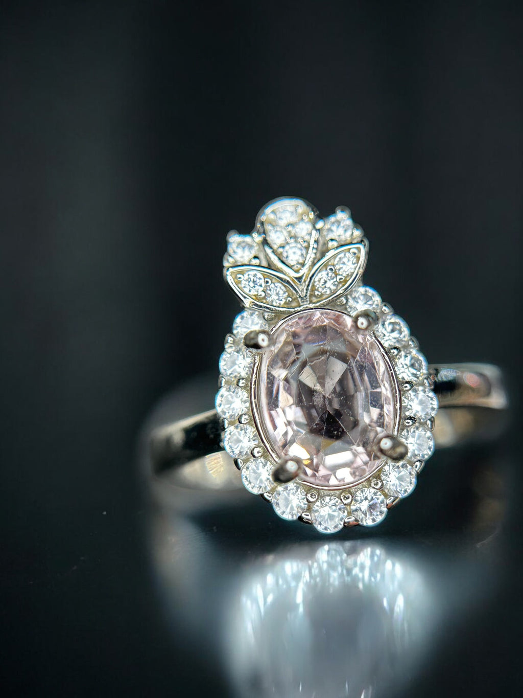 Romantic Bloom: Natural Pink Tourmaline & CZ Floral Accent Ring in 925 Silver