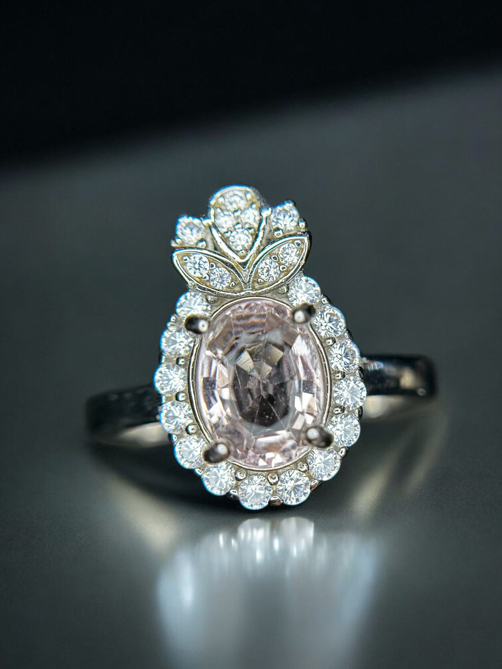 Romantic Bloom: Natural Pink Tourmaline & CZ Floral Accent Ring in 925 Silver
