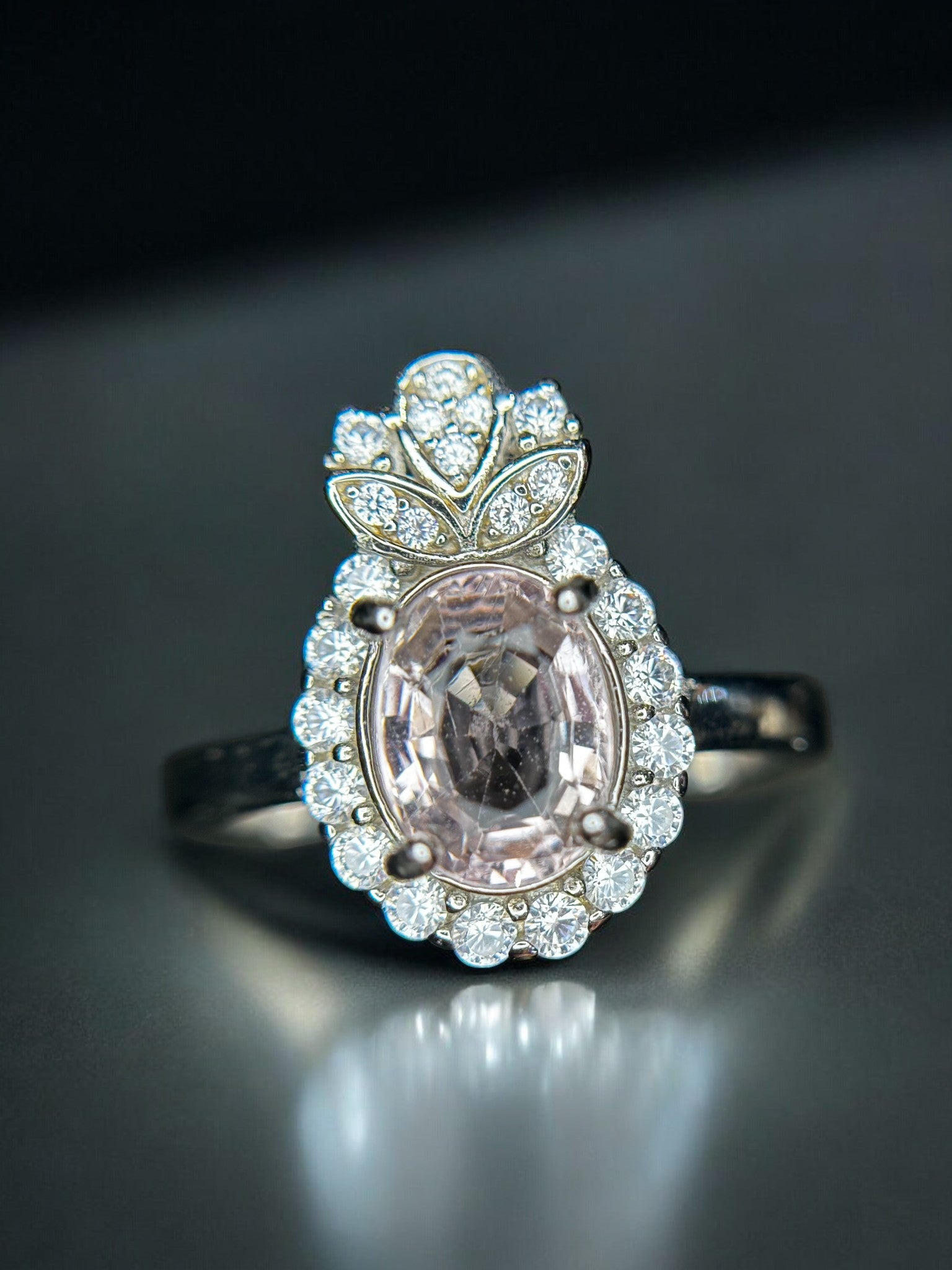 Romantic Bloom: Natural Pink Tourmaline & CZ Floral Accent Ring in 925 Silver