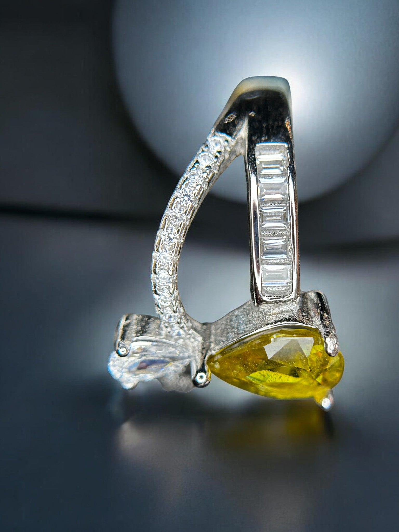 Golden Fire: Natural Sphene (Titanite) & CZ Bypass Ring in 925 Silver