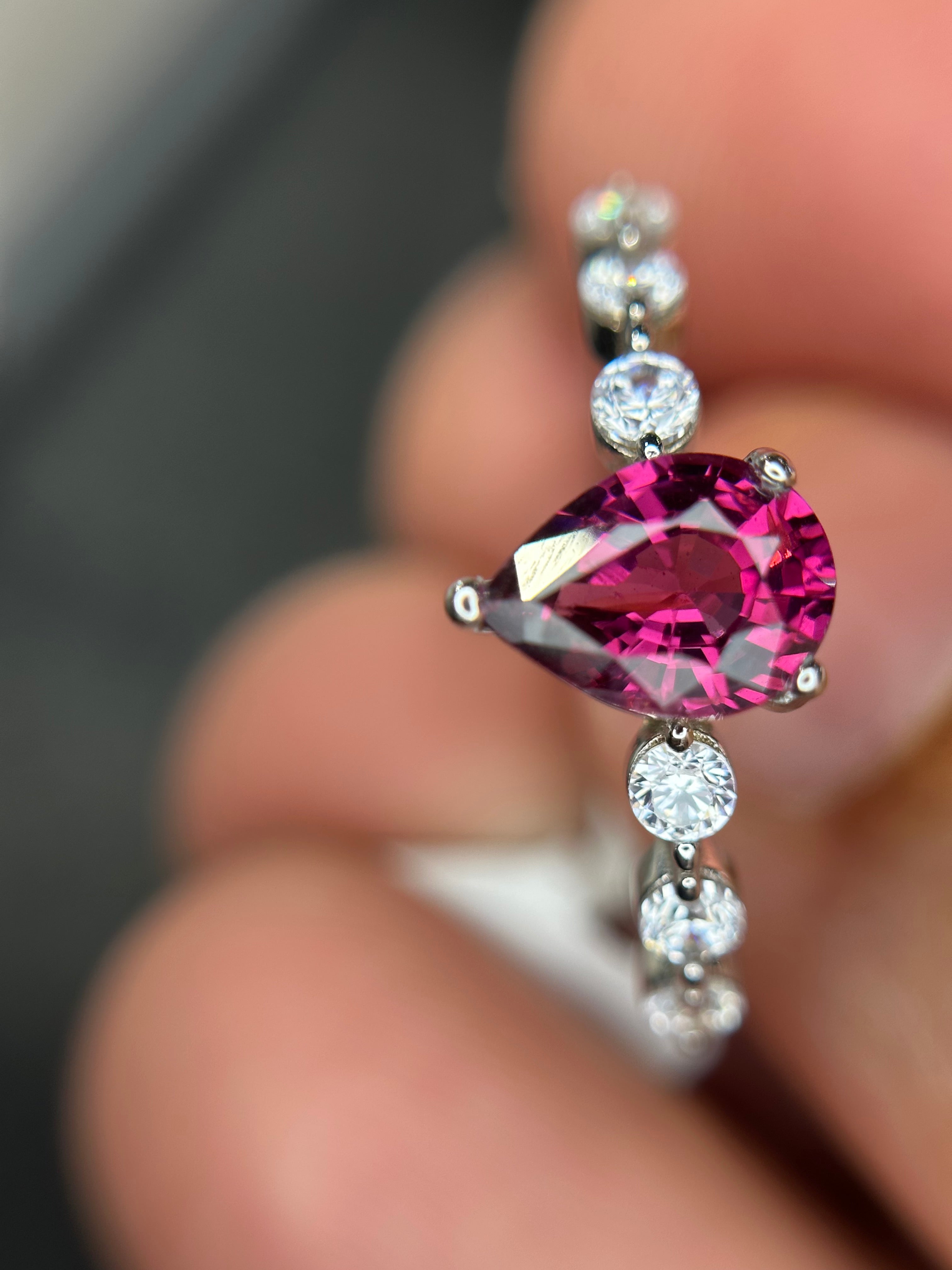 Raspberry Fire: Natural Rhodolite Garnet & CZ Accent Band Ring in 925 Silver