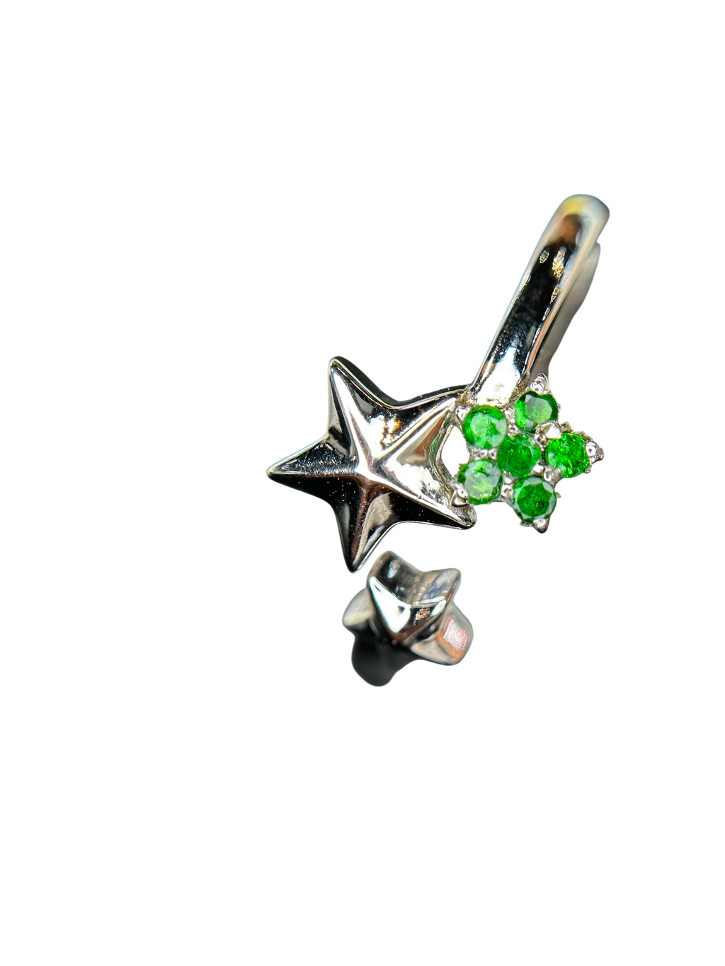 Celestial Sparkle: Natural Tsavorite Star Cluster Open Ring in 925 Silver