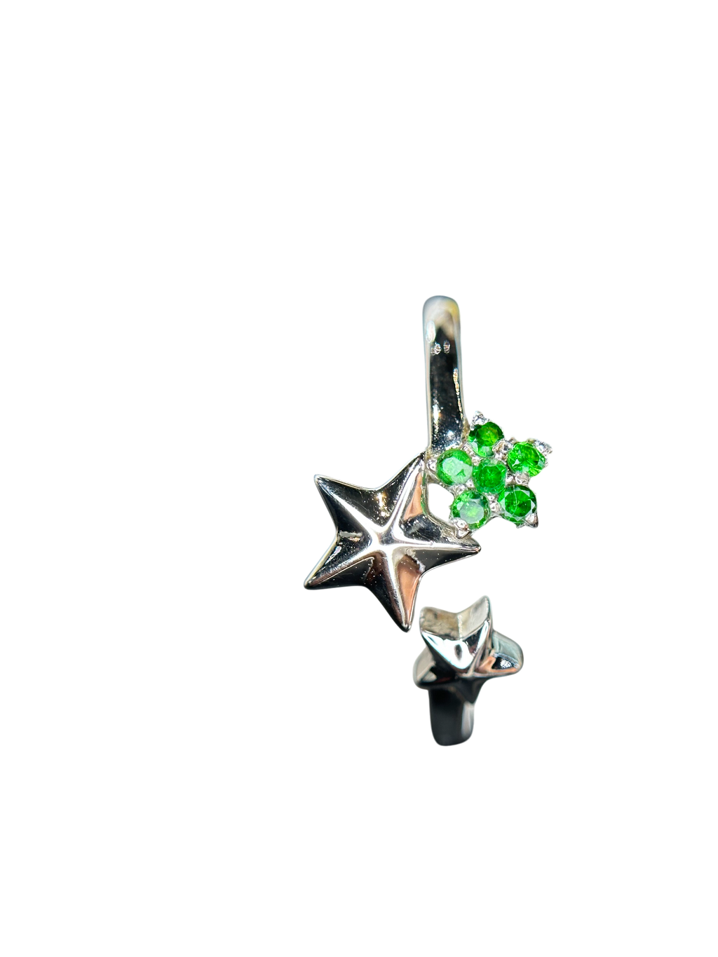 Celestial Sparkle: Natural Tsavorite Star Cluster Open Ring in 925 Silver