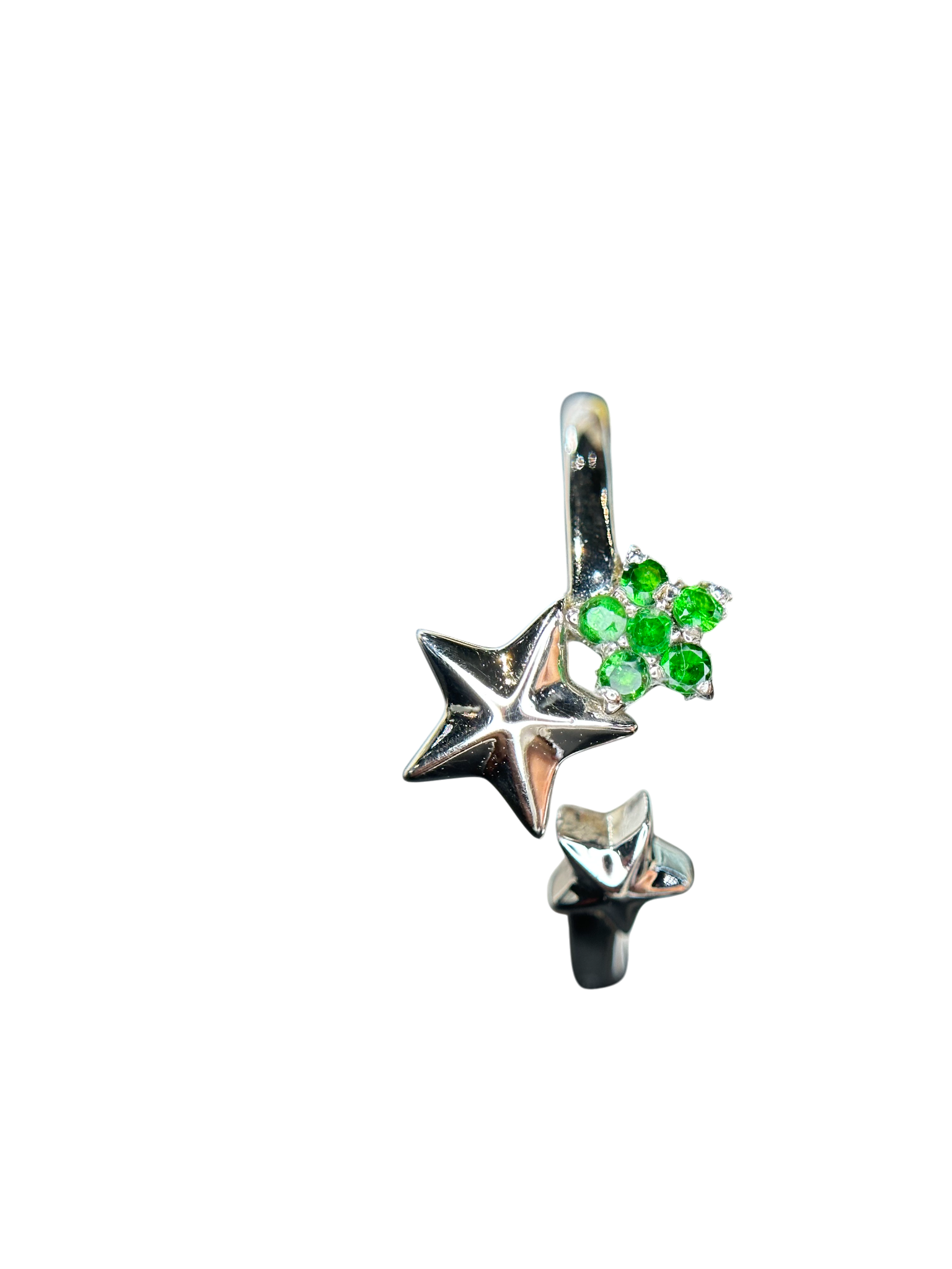 Celestial Sparkle: Natural Tsavorite Star Cluster Open Ring in 925 Silver