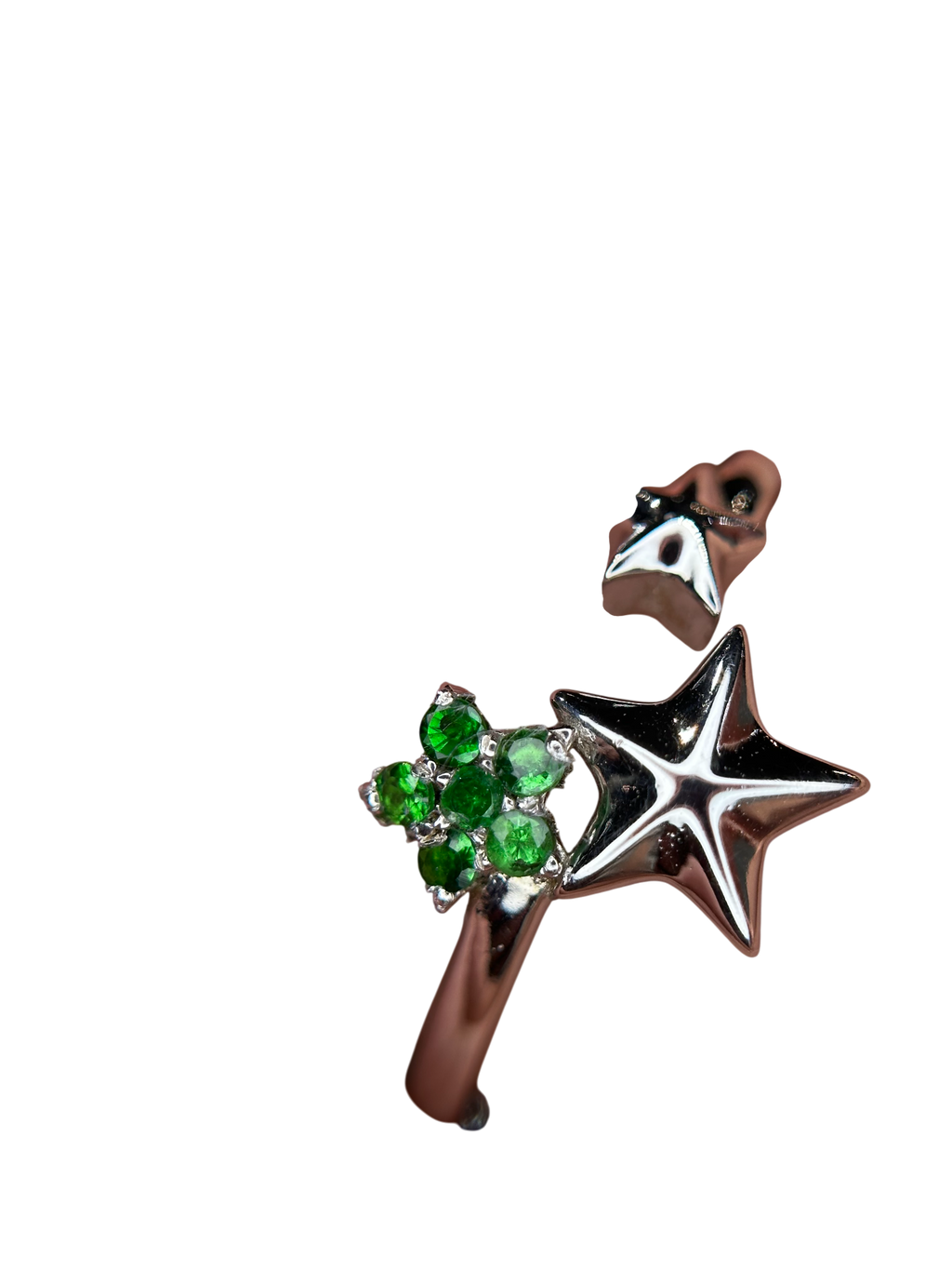 Celestial Sparkle: Natural Tsavorite Star Cluster Open Ring in 925 Silver