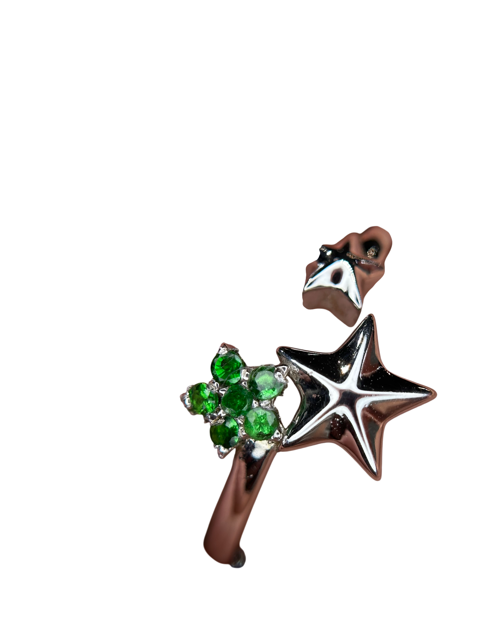 Celestial Sparkle: Natural Tsavorite Star Cluster Open Ring in 925 Silver