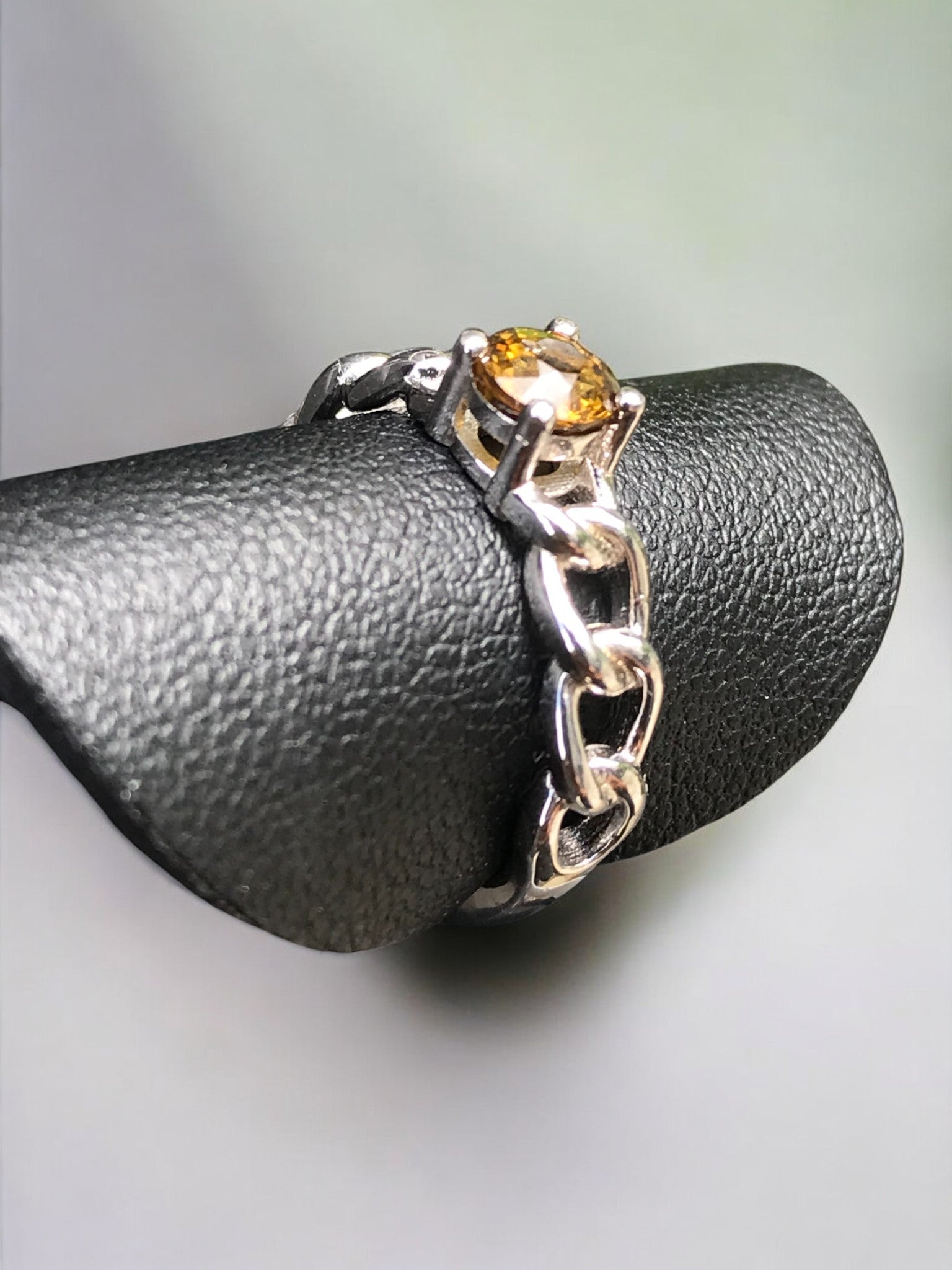 Natural Mali Garnet Ring - Sterling Silver Chain Link Band with Golden Yellow Gemstone