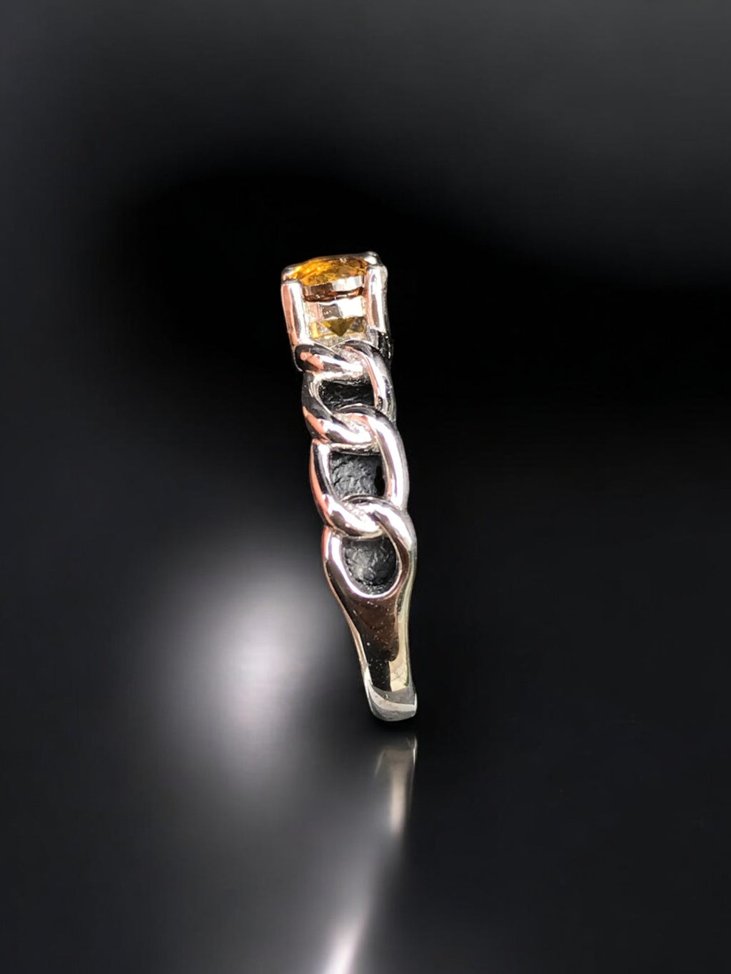 Natural Mali Garnet Ring - Sterling Silver Chain Link Band with Golden Yellow Gemstone