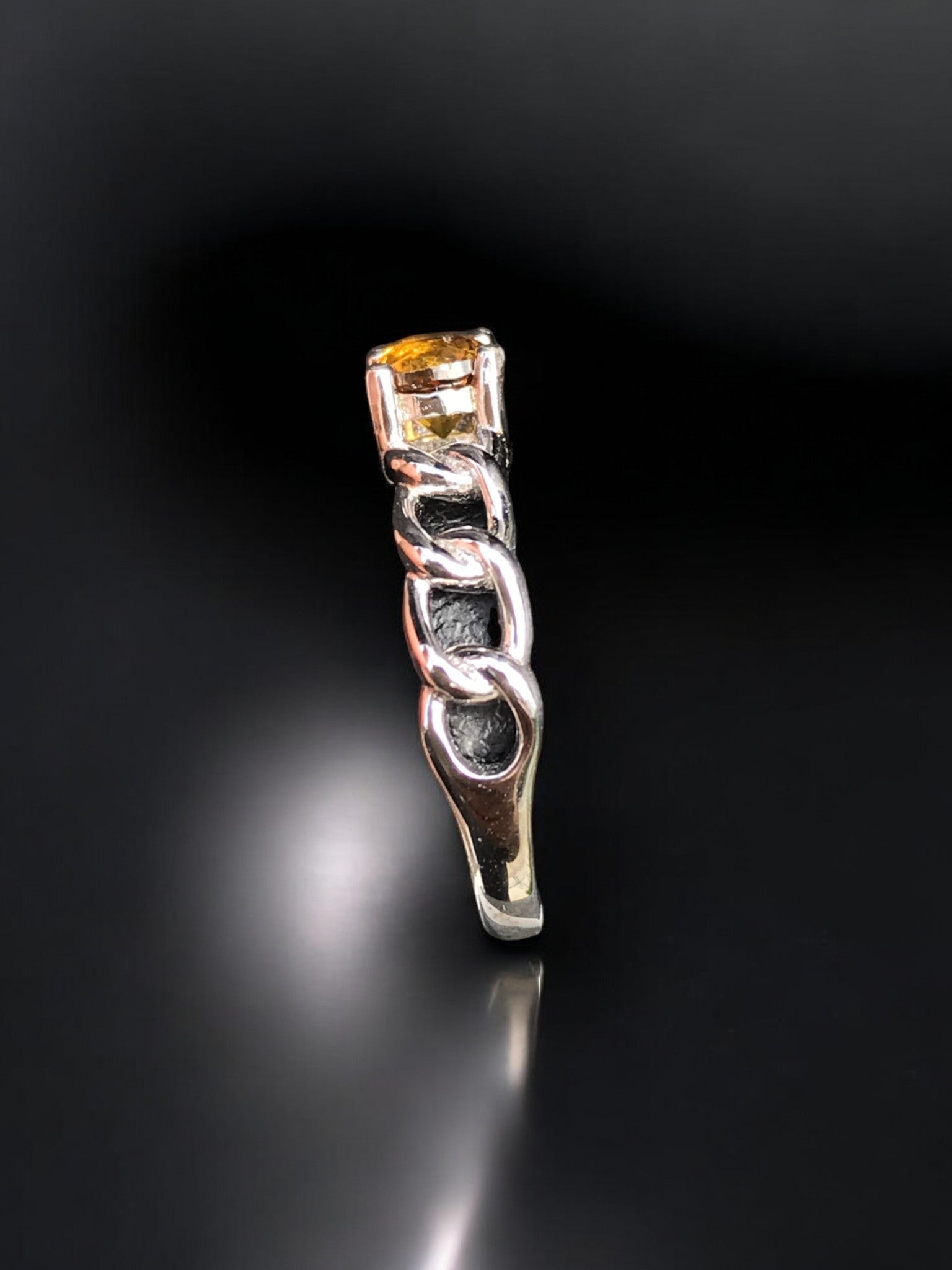Natural Mali Garnet Ring - Sterling Silver Chain Link Band with Golden Yellow Gemstone