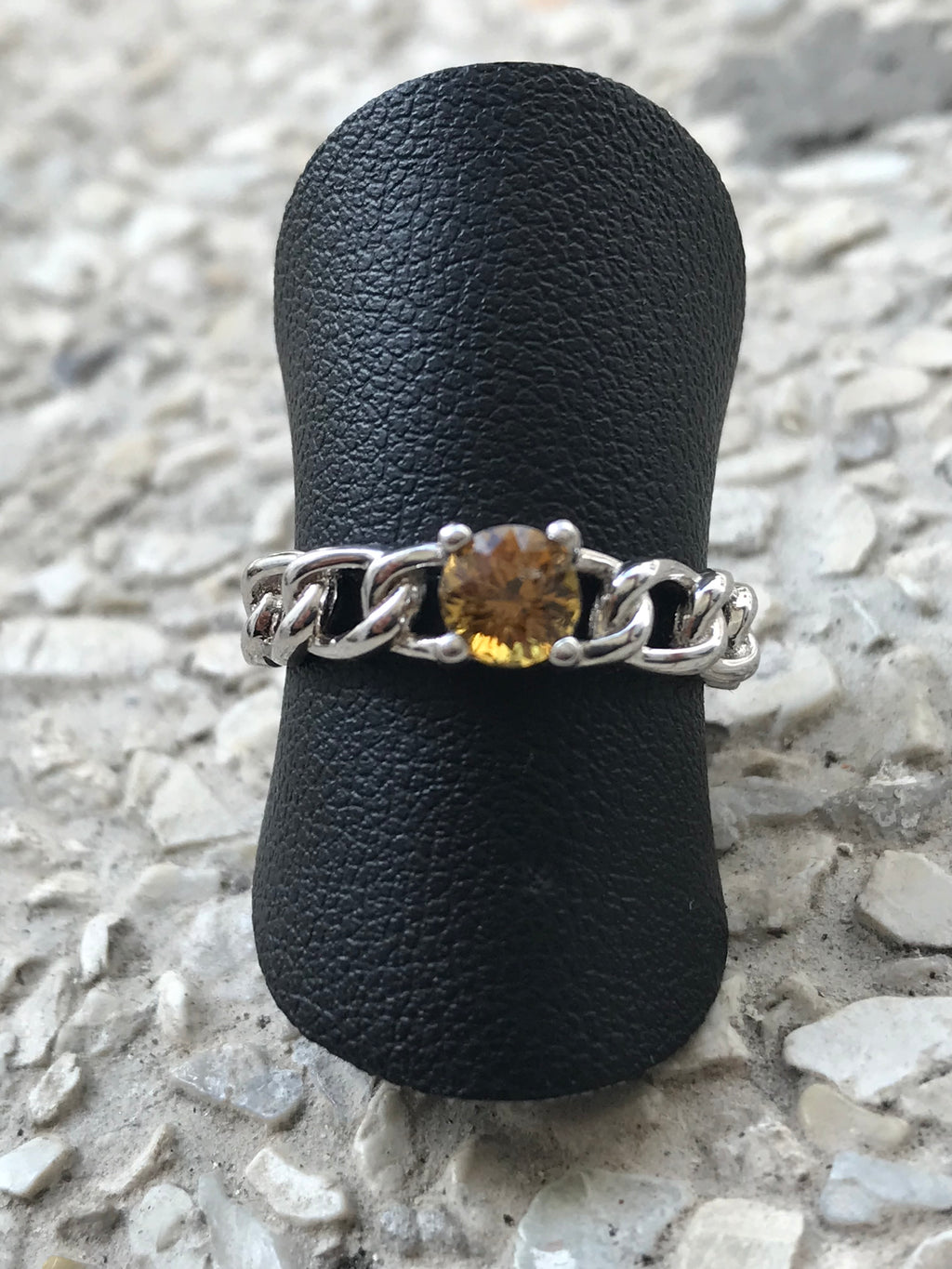 Natural Mali Garnet Ring - Sterling Silver Chain Link Band with Golden Yellow Gemstone