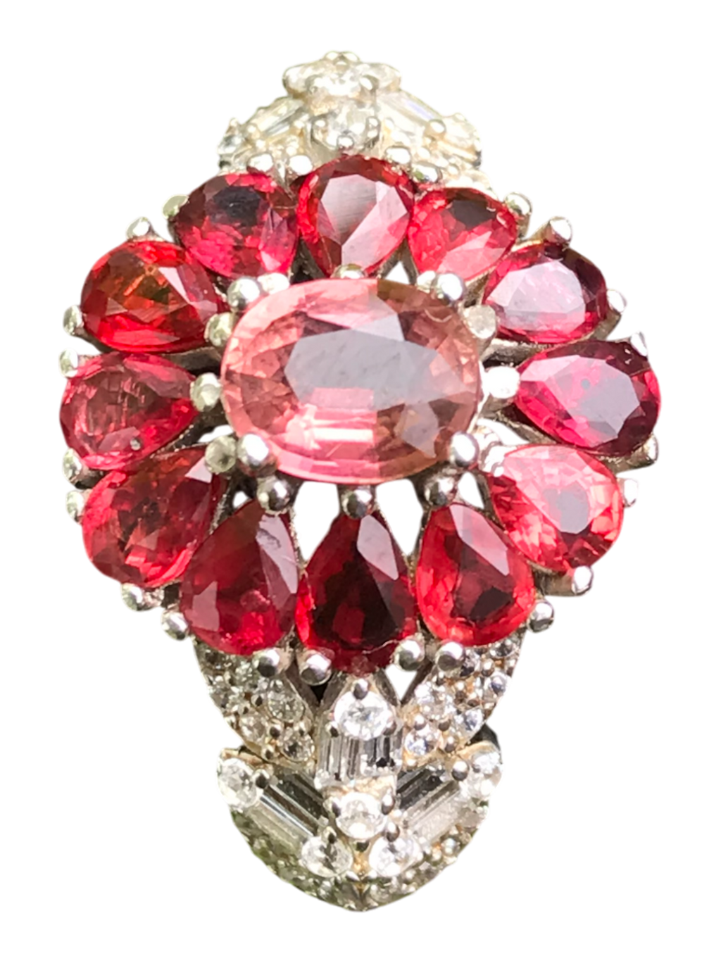 Natural Pink Tourmaline Cluster Ring - Oval Center with Songea Sapphires and CZ Accents in Sterling Silver