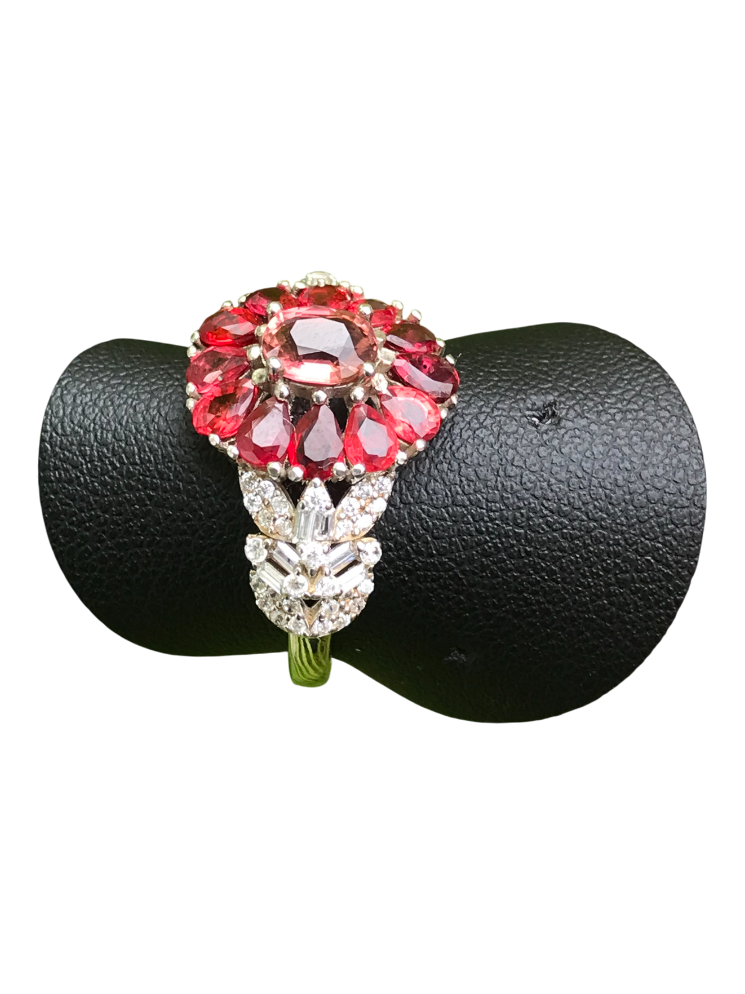 Natural Pink Tourmaline Cluster Ring - Oval Center with Songea Sapphires and CZ Accents in Sterling Silver