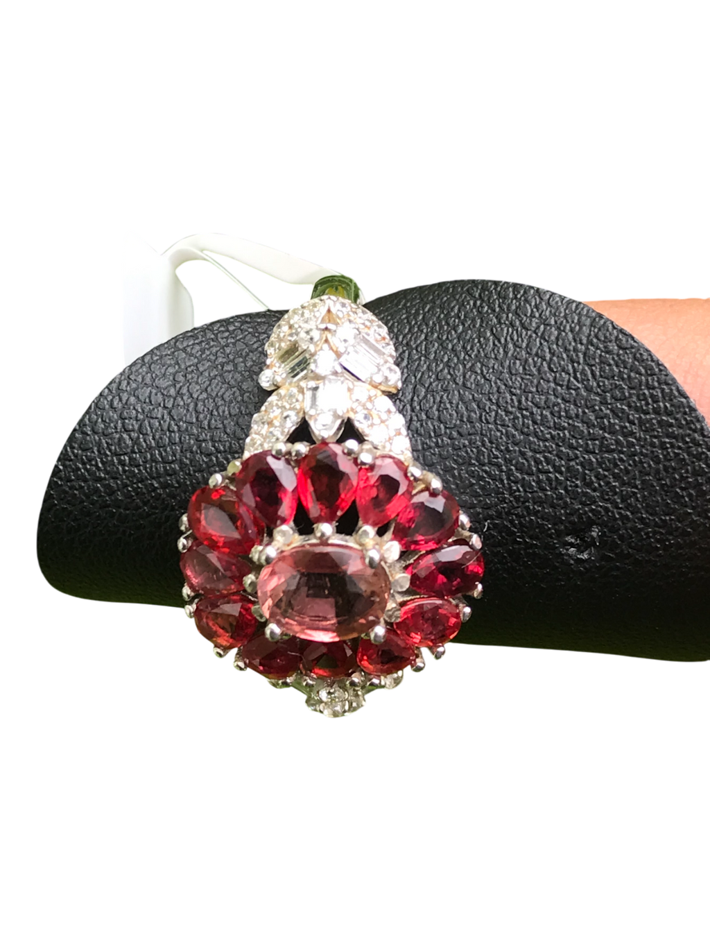 Natural Pink Tourmaline Cluster Ring - Oval Center with Songea Sapphires and CZ Accents in Sterling Silver