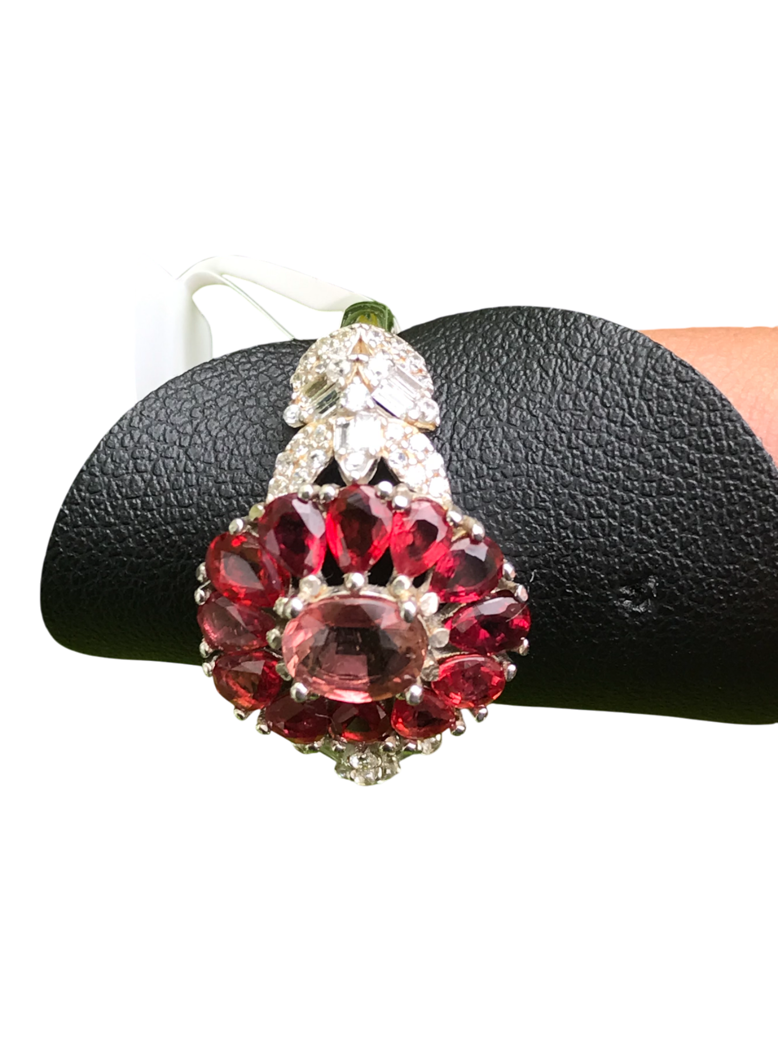 Natural Pink Tourmaline Cluster Ring - Oval Center with Songea Sapphires and CZ Accents in Sterling Silver