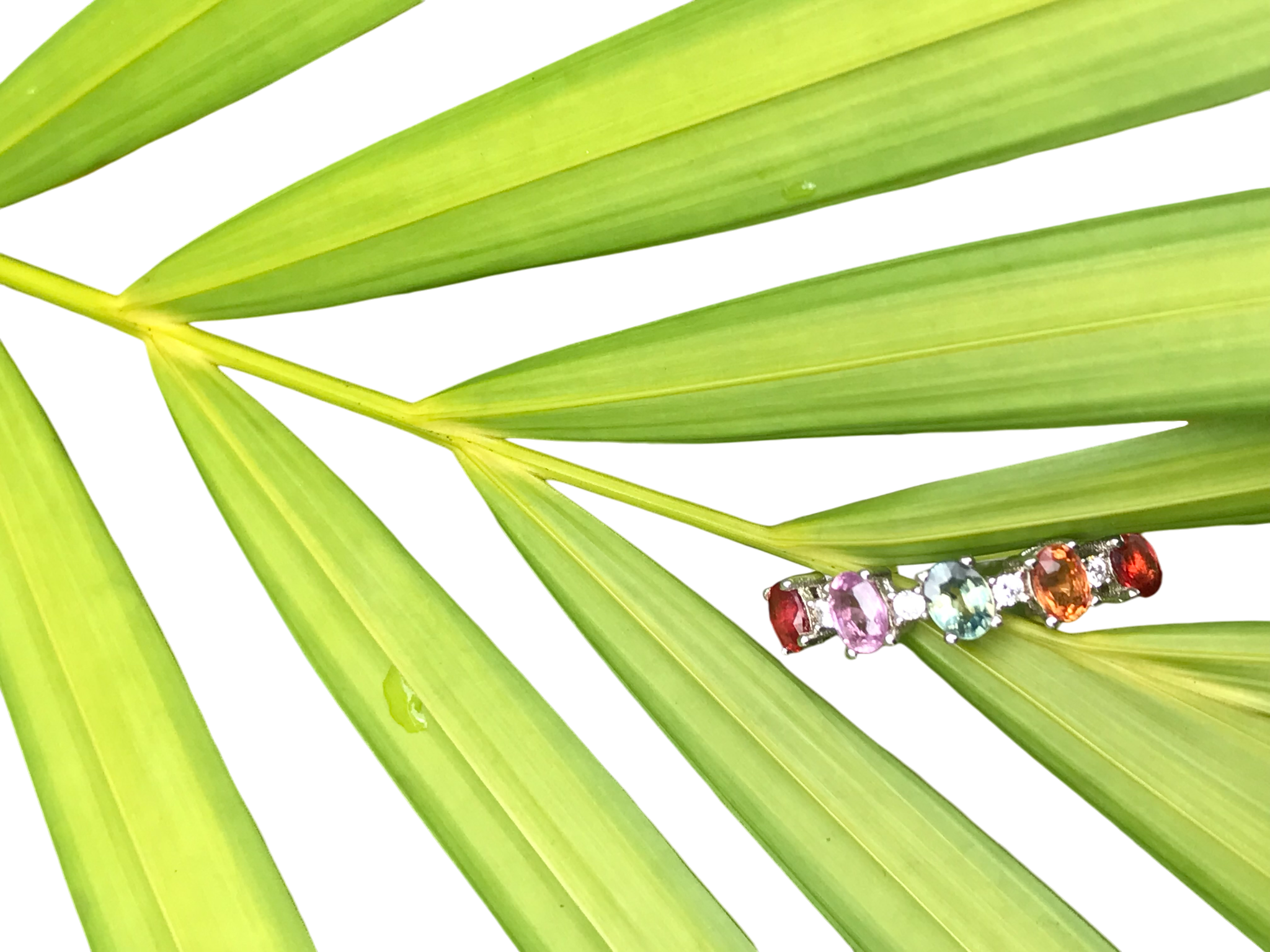 Natural Multi-Color Sapphire Ring - Five Stone Rainbow Pastel Sapphires in Sterling Silver