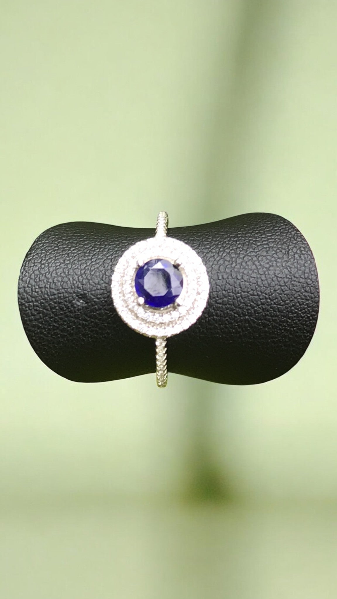 Natural Blue Sapphire Halo Ring - Round Royal Blue Center with CZ Accents in Sterling Silver