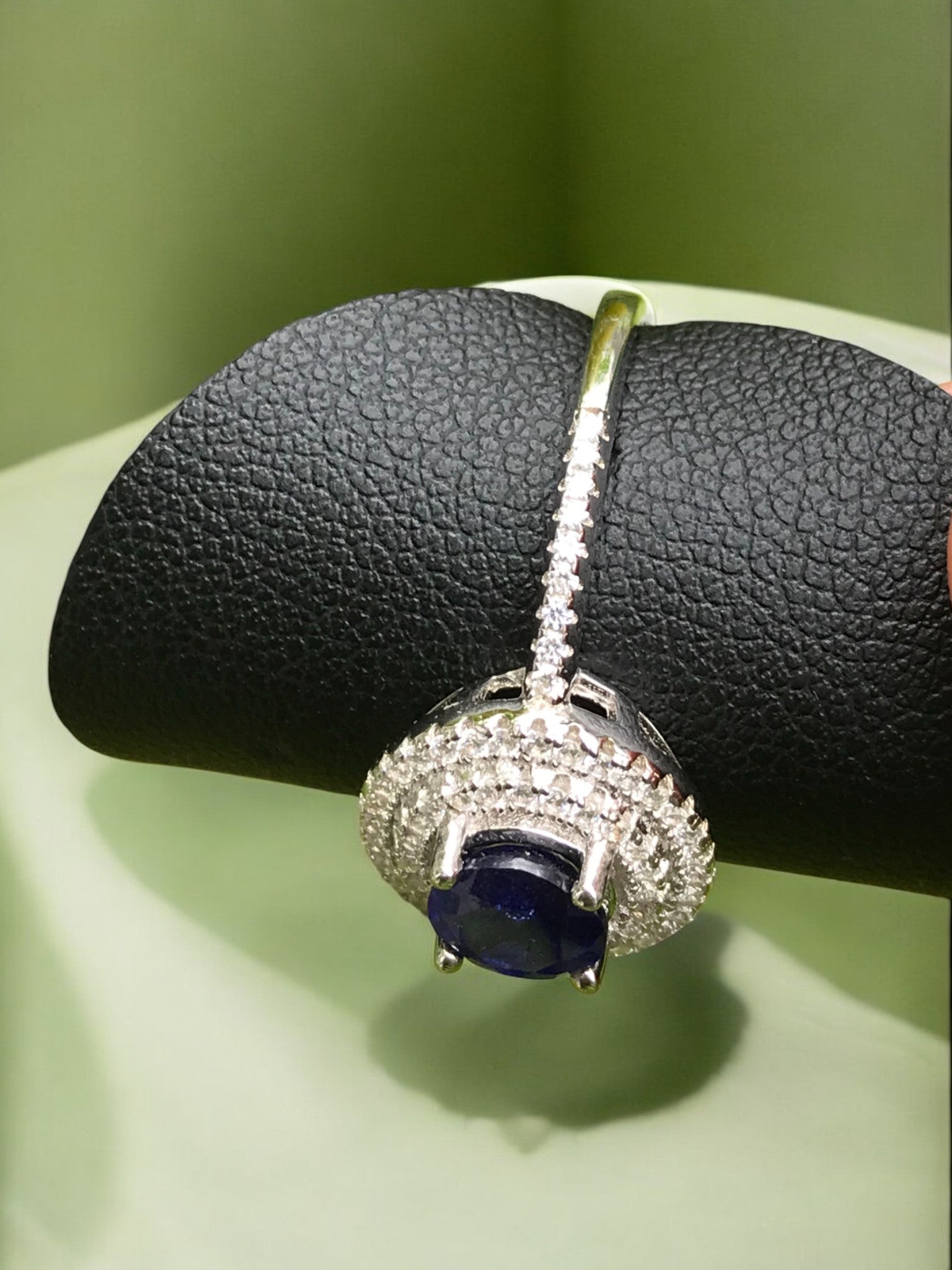 Natural Blue Sapphire Halo Ring - Round Royal Blue Center with CZ Accents in Sterling Silver