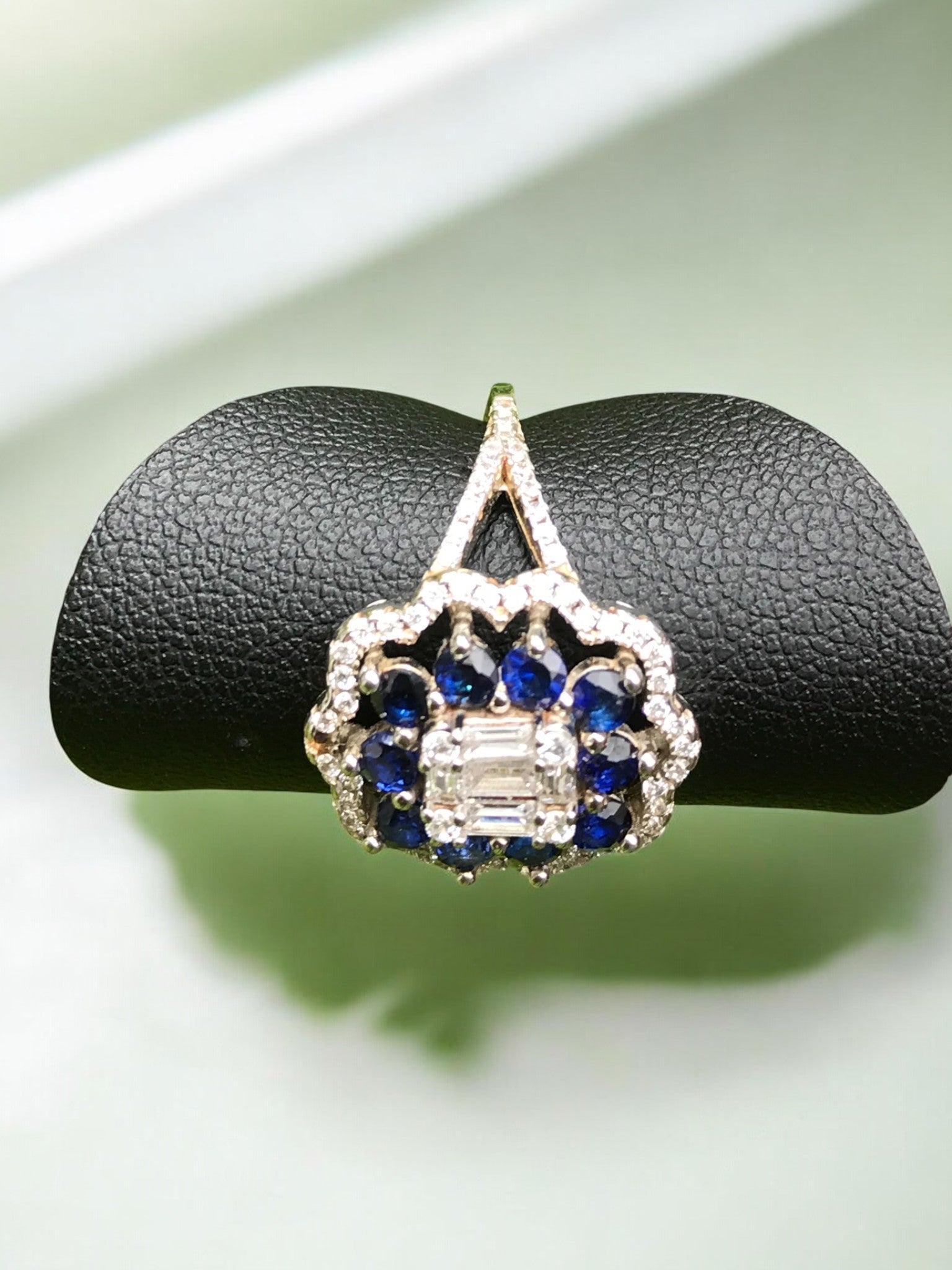 Natural Blue Sapphire Cluster Ring - Multi Round Sapphires with CZ Halo in Sterling Silver