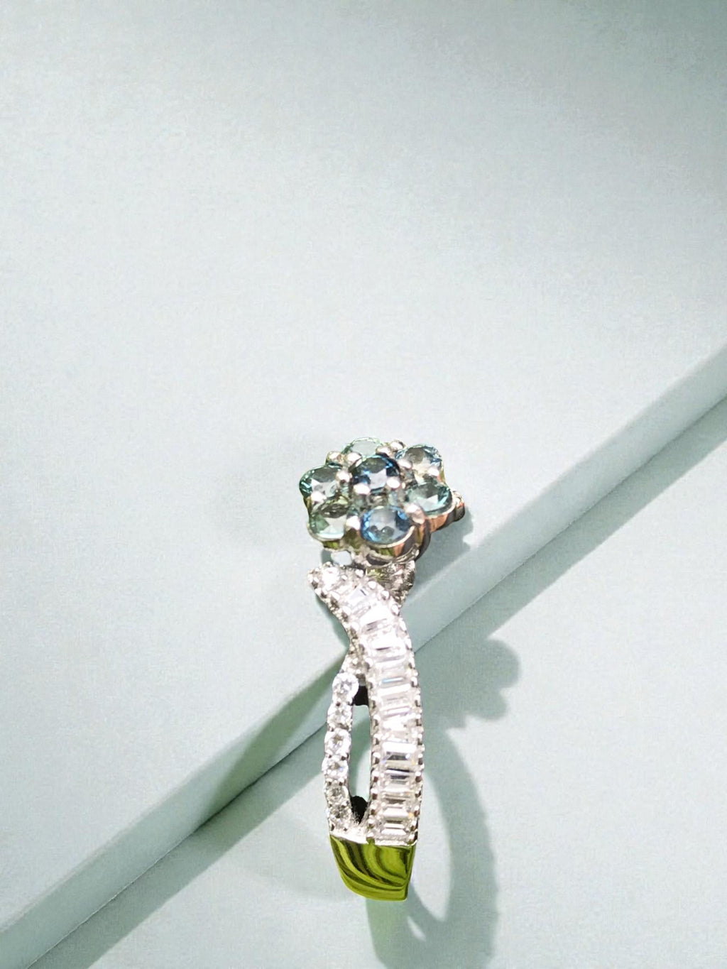 Natural Teal Sapphire Floral Cluster Ring - Blue-Green Flower Design with CZ Accents in Sterling Silver