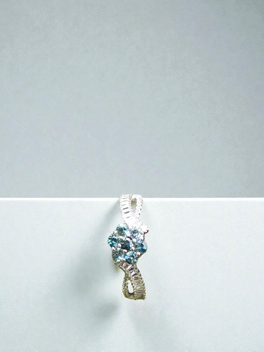 Natural Teal Sapphire Floral Cluster Ring - Blue-Green Flower Design with CZ Accents in Sterling Silver