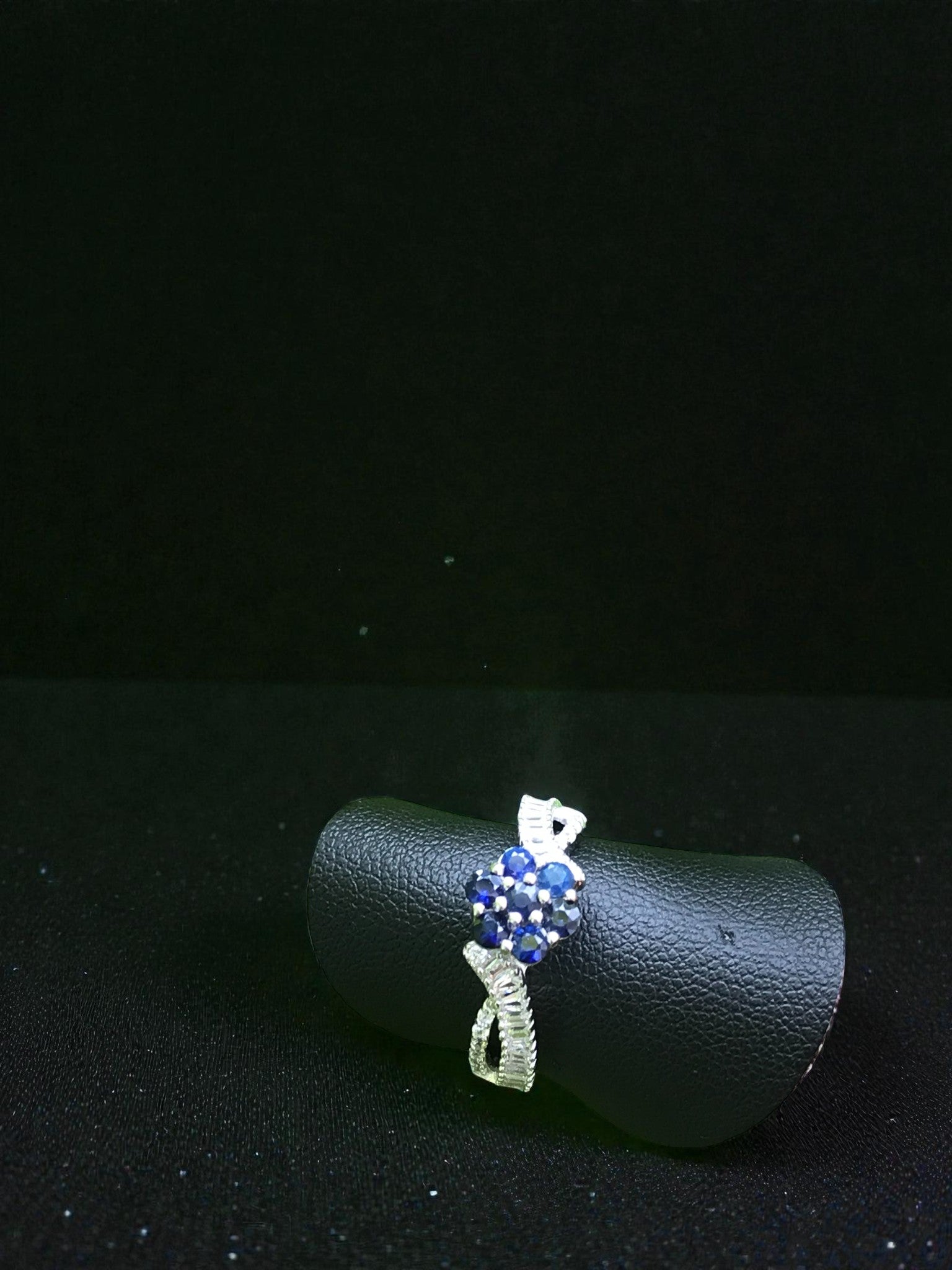 Natural Blue Sapphire Floral Cluster Ring - Deep Royal Blue Flower Design with CZ Accents in Sterling Silver