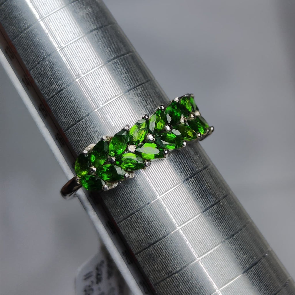 Double Forest Row: Natural Chrome Diopside Marquise Eternity Band in 925 Silver
