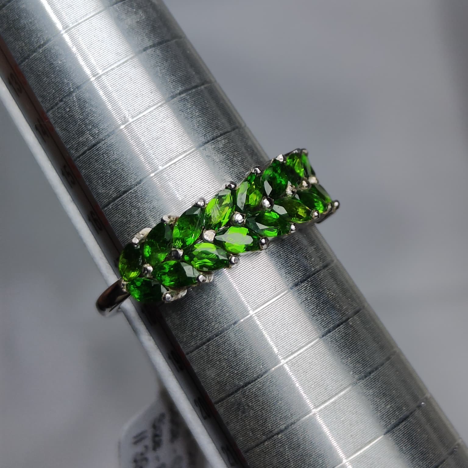 Double Forest Row: Natural Chrome Diopside Marquise Eternity Band in 925 Silver