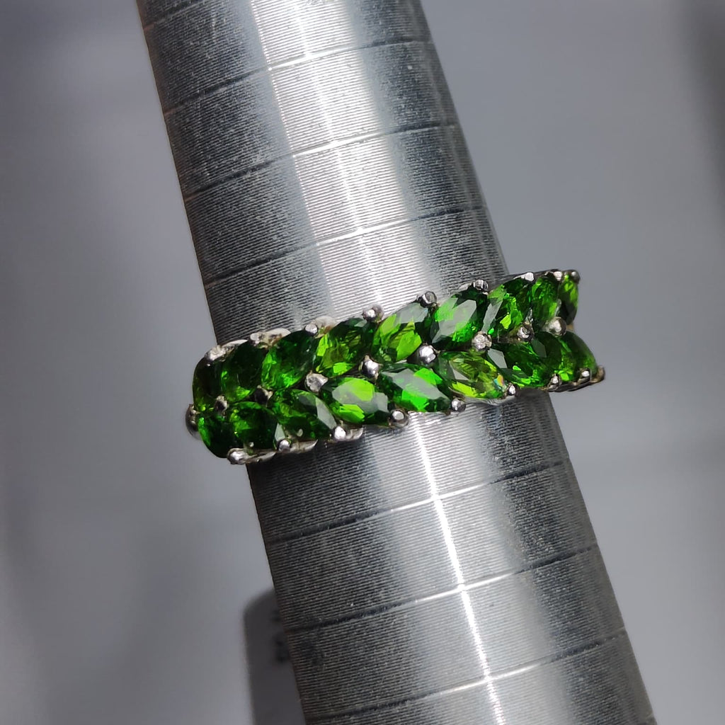 Double Forest Row: Natural Chrome Diopside Marquise Eternity Band in 925 Silver