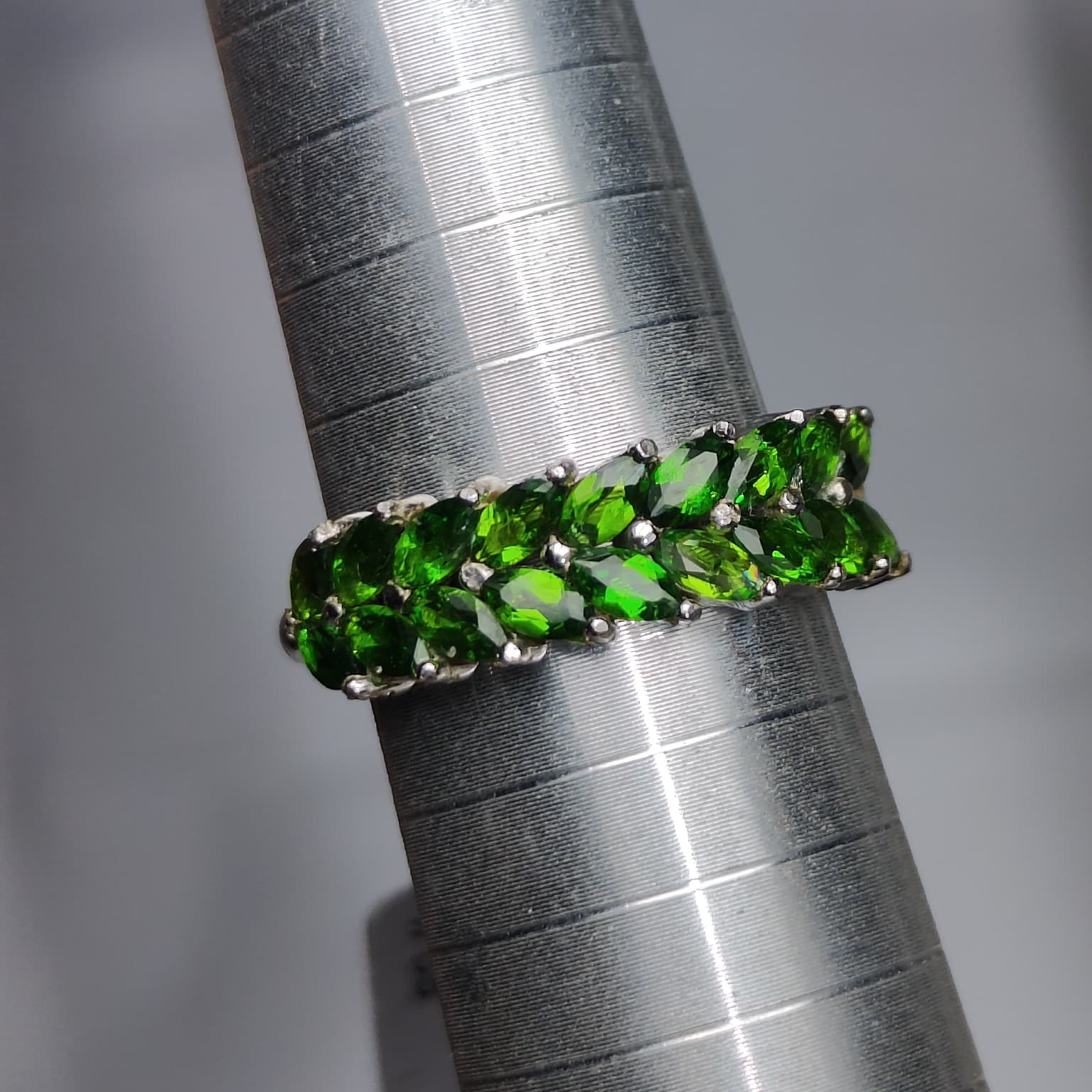 Double Forest Row: Natural Chrome Diopside Marquise Eternity Band in 925 Silver