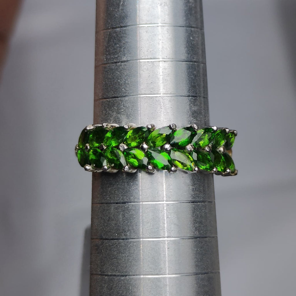 Double Forest Row: Natural Chrome Diopside Marquise Eternity Band in 925 Silver