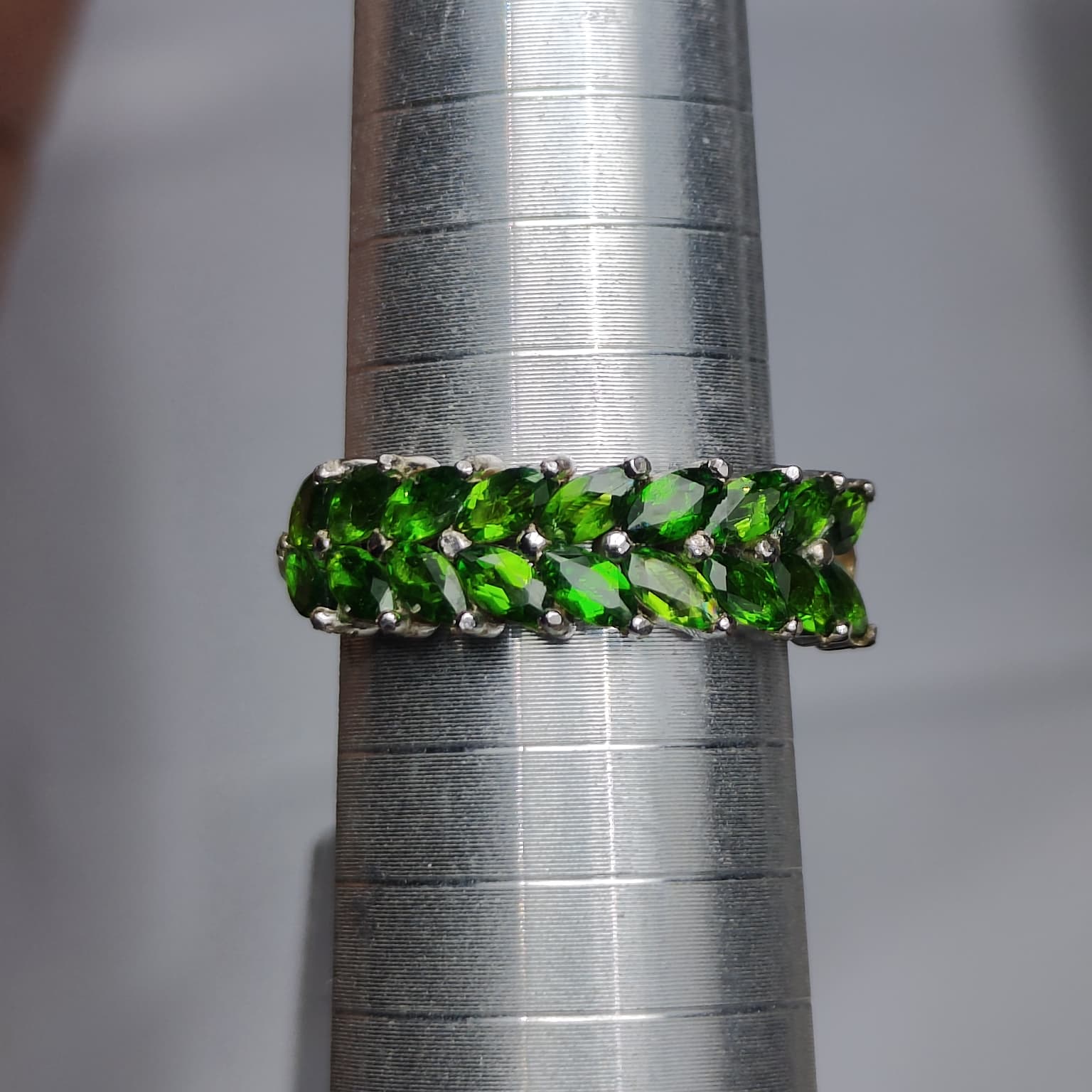 Double Forest Row: Natural Chrome Diopside Marquise Eternity Band in 925 Silver