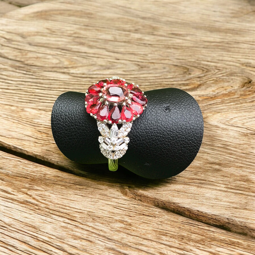 Natural Pink Tourmaline Cluster Ring - Oval Center with Songea Sapphires and CZ Accents in Sterling Silver