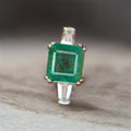 Classic Elegance: Natural Emerald-Cut Emerald Ring with Baguette Accents in 925 Silver
