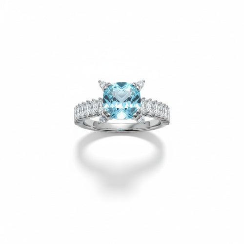 Cushion of Clouds: Natural Sky Blue Topaz & Marquise Accent Band Ring in 925 Silver