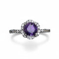 Violet Bloom: Natural Amethyst Solitaire Ring with CZ Halo in 925 Silver